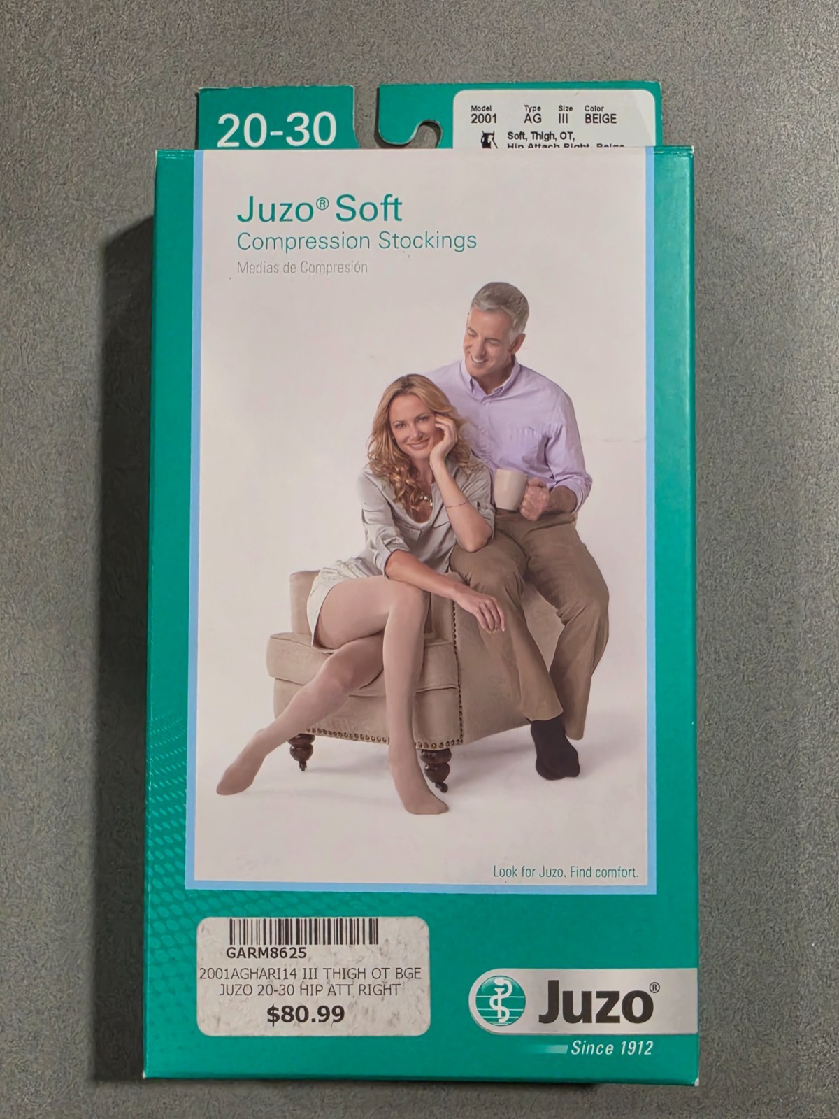Juzo Compression Stocking Model 2001 AG III Beige Thigh High OT 08272 20-30 mmHg