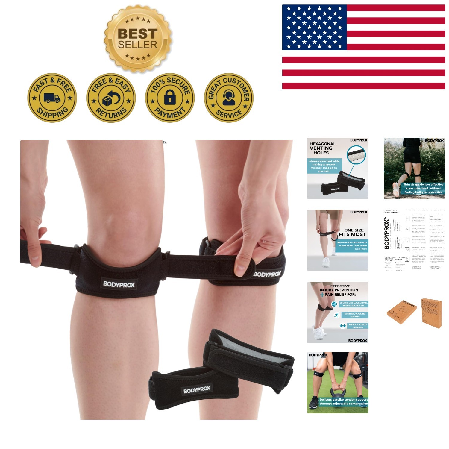 Patella Tendon Knee Strap 2 Pack: Adjustable Pain Relief Brace for Active Sports