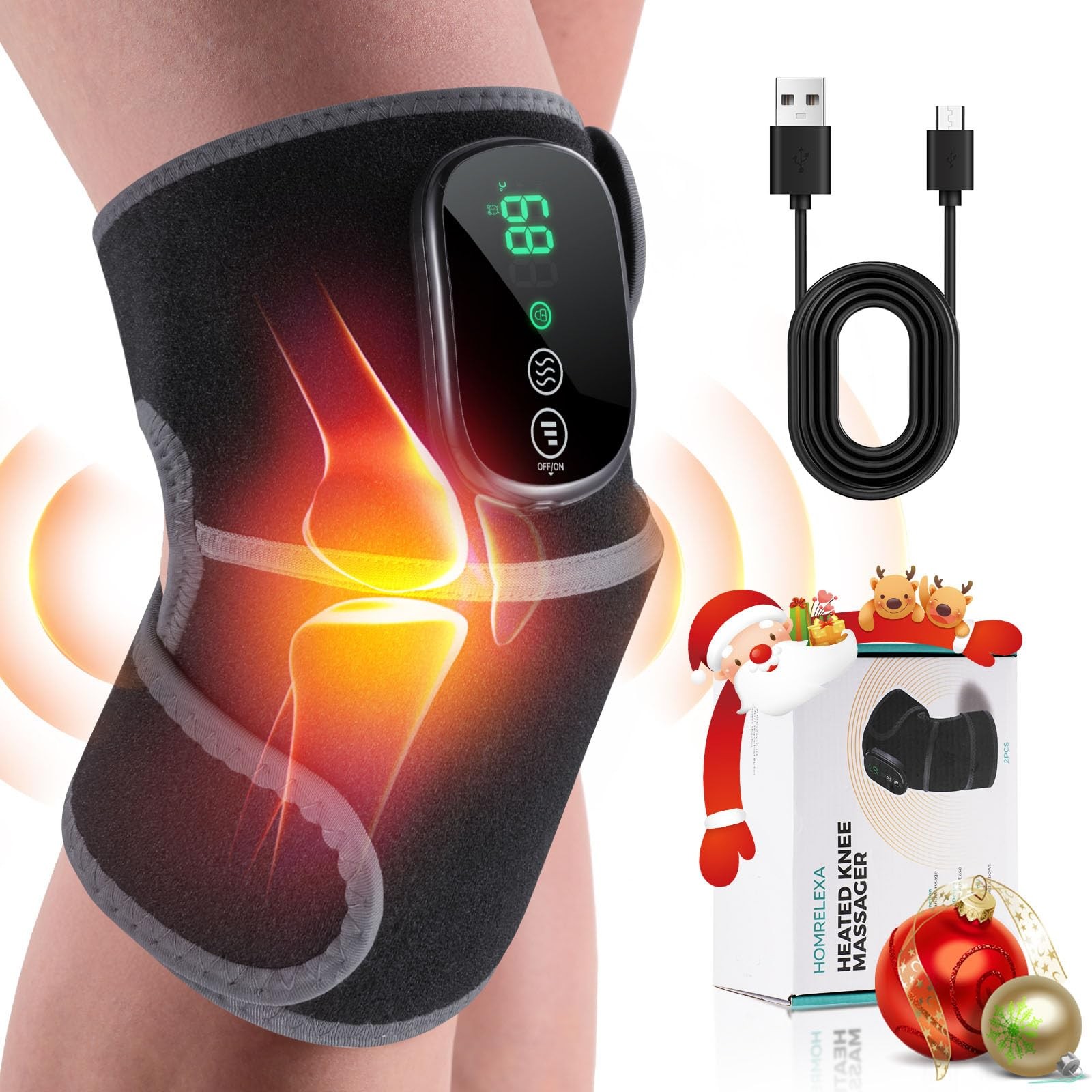 Cordless Heated Knee Massager, 3-in-1 Heating Pad with 3 Vibration and Heatin…