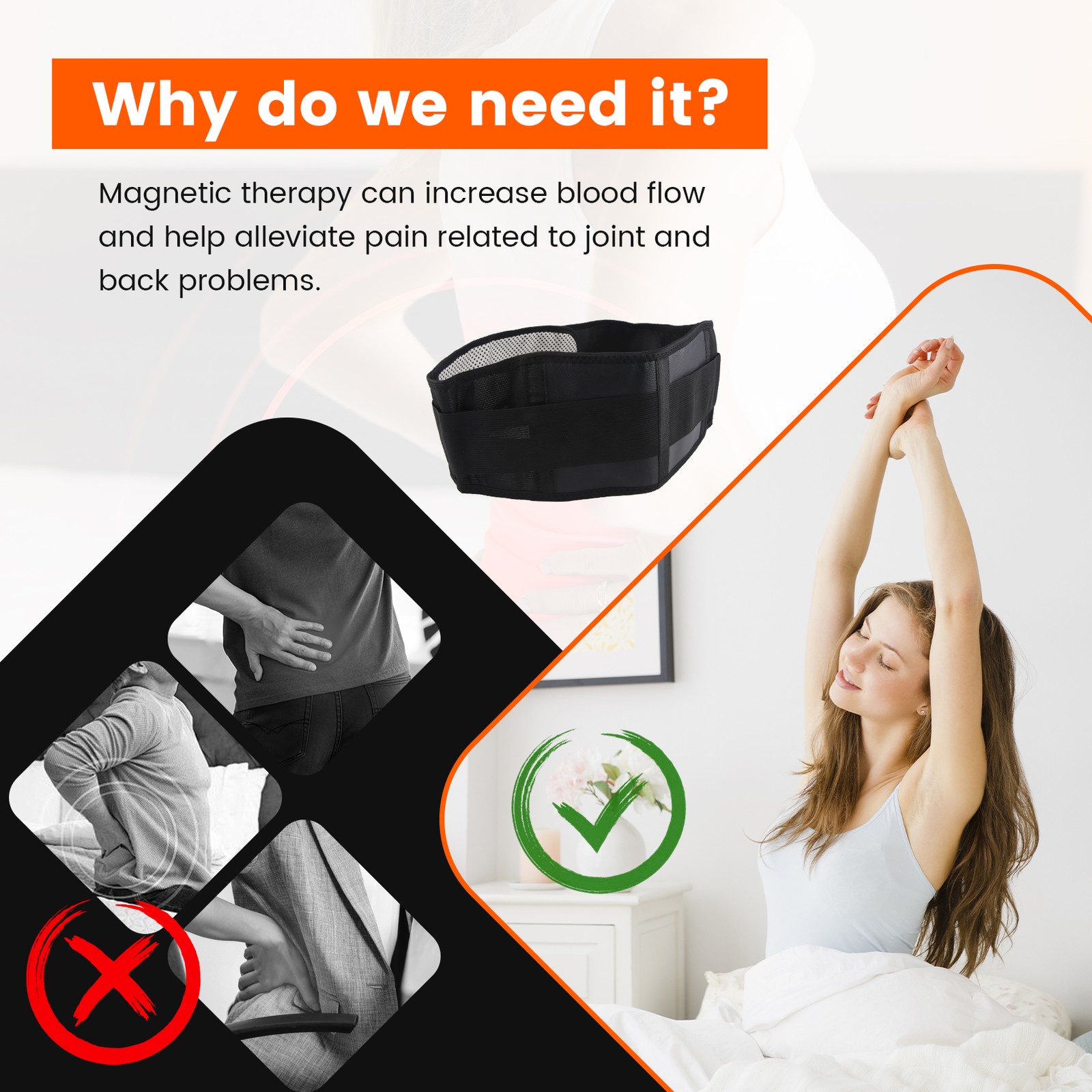 Adjustable Waist Tourmaline Self Heating Magnetic Therapy Back Waist5024