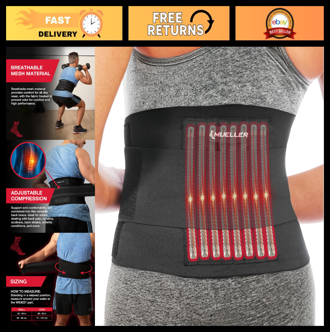 Adjustable Back Brace for Upper & Lower Back Pain Relief, Support for Sciatica &