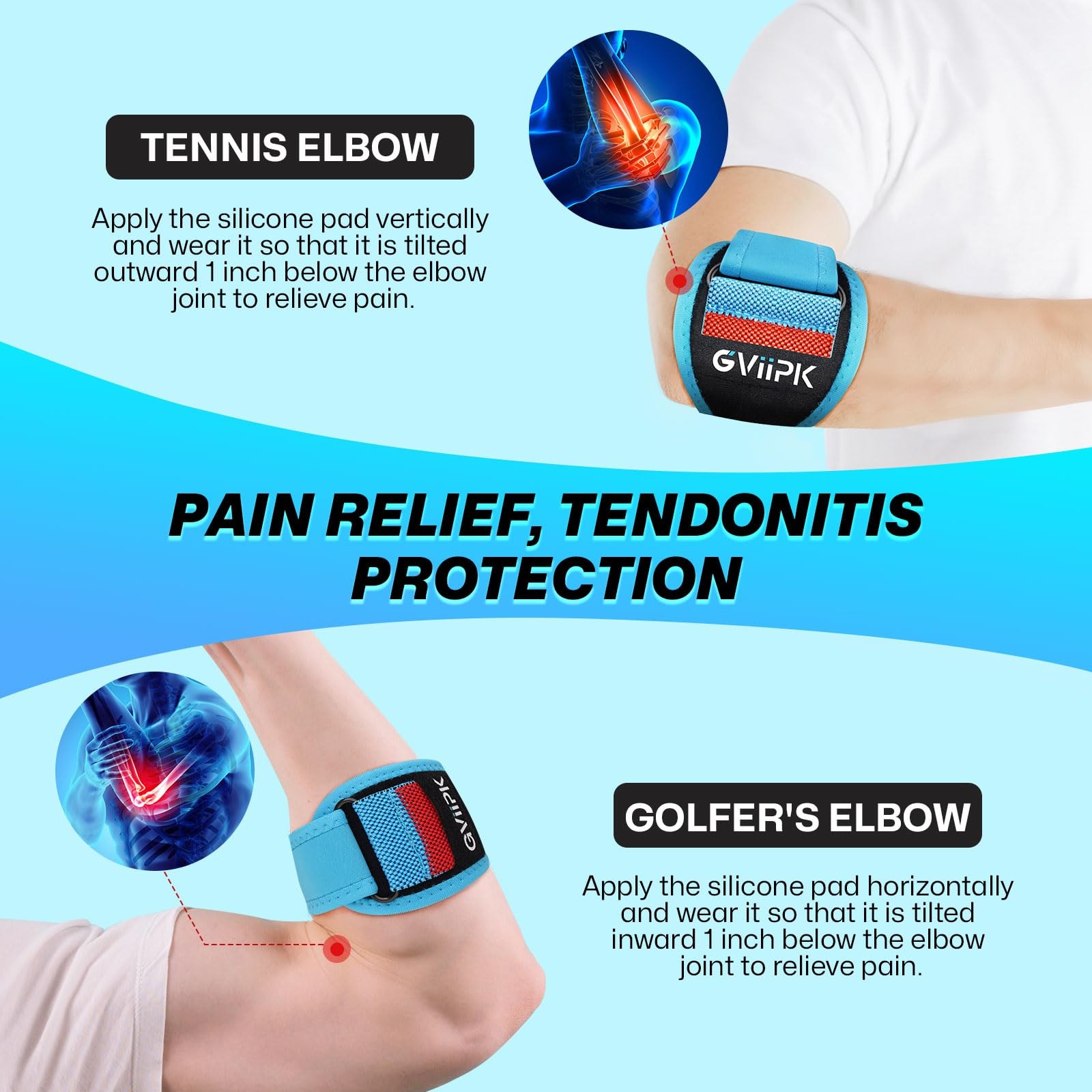 Gviipk 2026 Elbow Brace for Tendonitis and Tennis Women Men, Blue