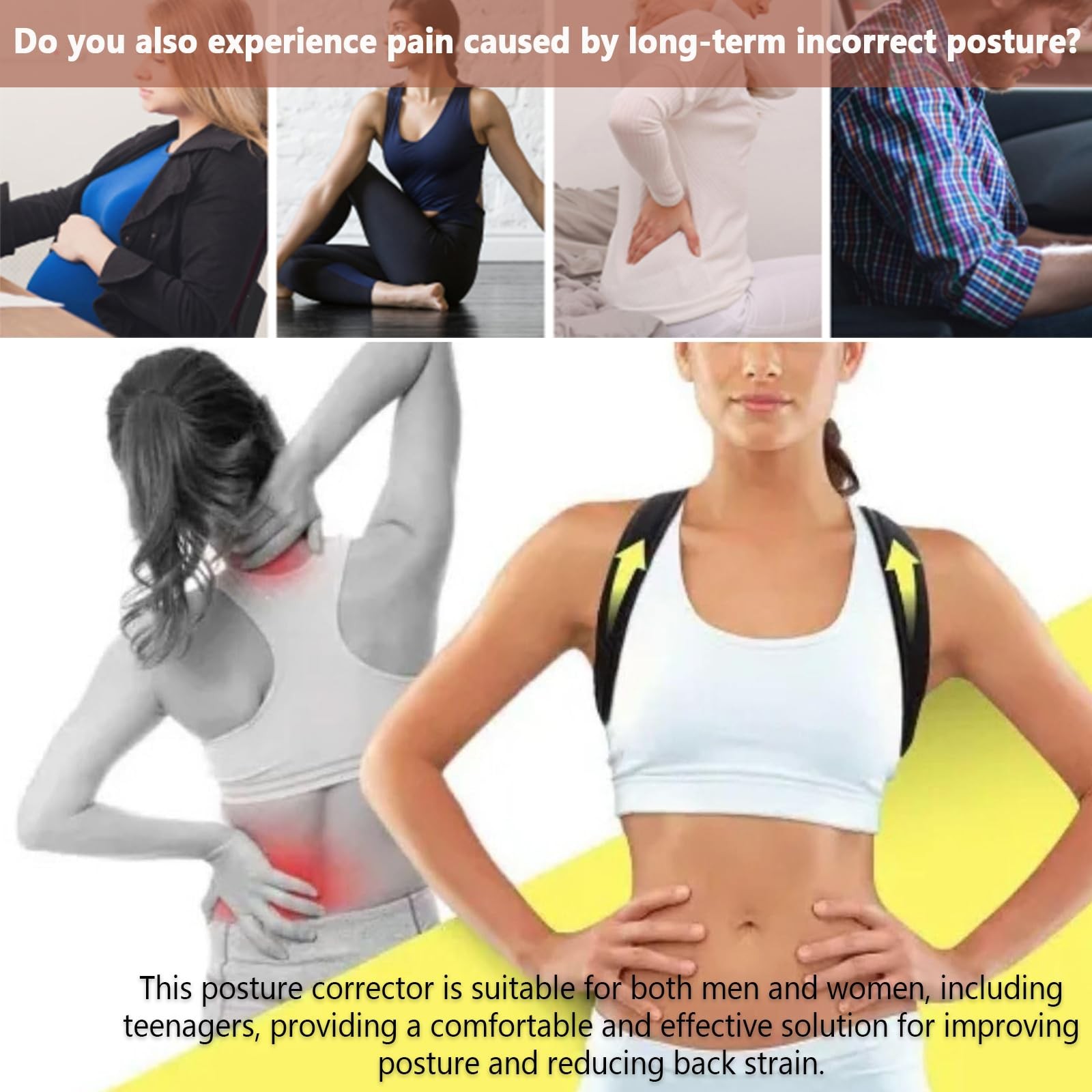 Posture Corrector for Women, Back Straightener Men, Upper Black