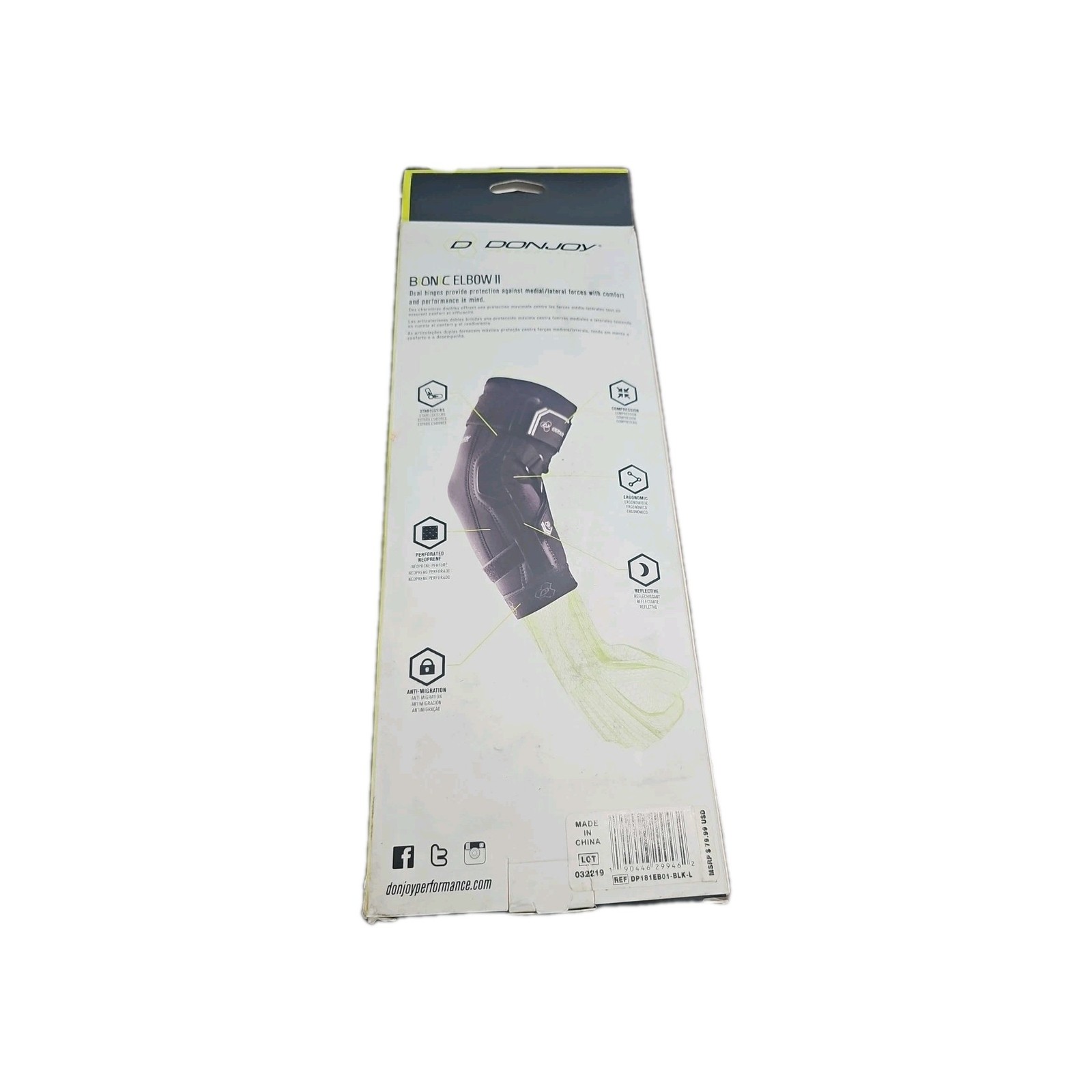Donjoy Performance Bionic Elbow II Brace Large Maximum Hinged Support Black