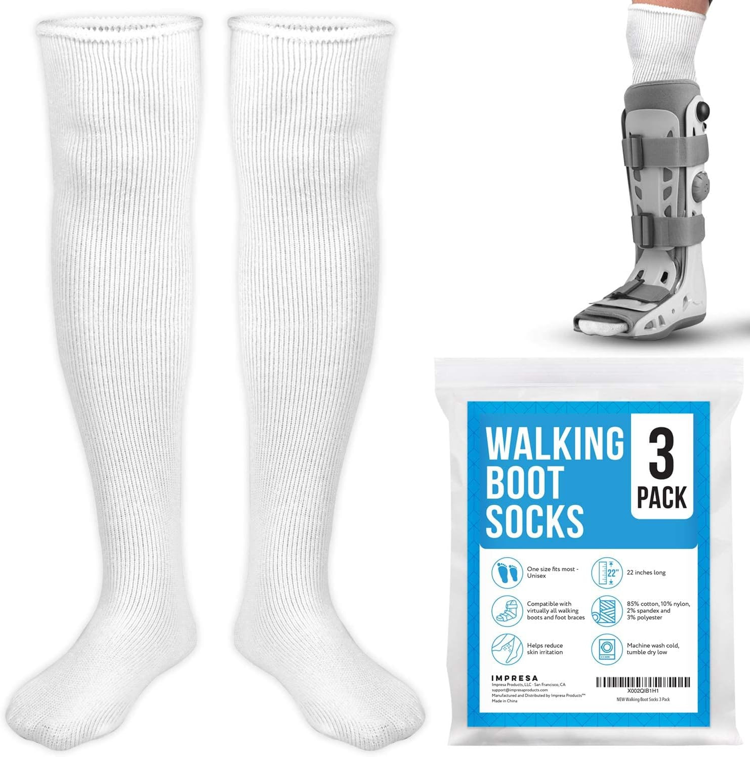 IMPRESA 3-Pack Compression Sock Liners Compatible with Aircast Walker Boots