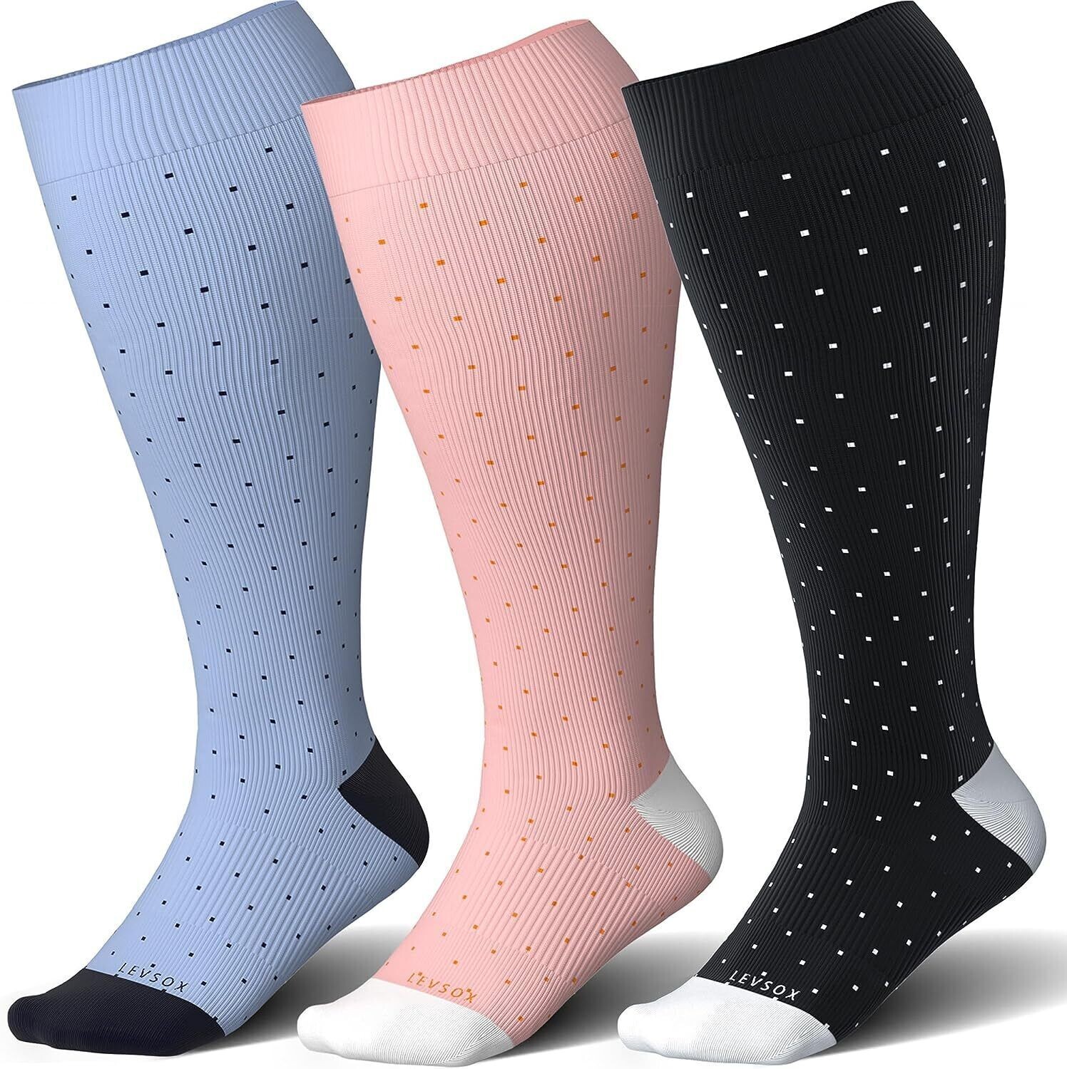 t3 LEVSOX Wide Calf Bamboo Compression Socks Unisex Plus Size 15-20mmHg Knee Hi