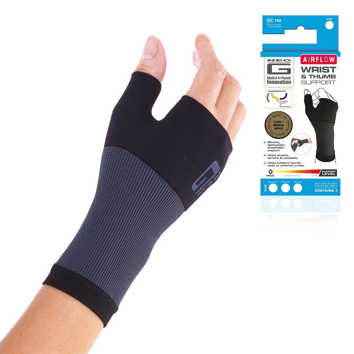 Neo-G Wrist and Thumb Support for Arthritis, Joint Pain, Medium, Black