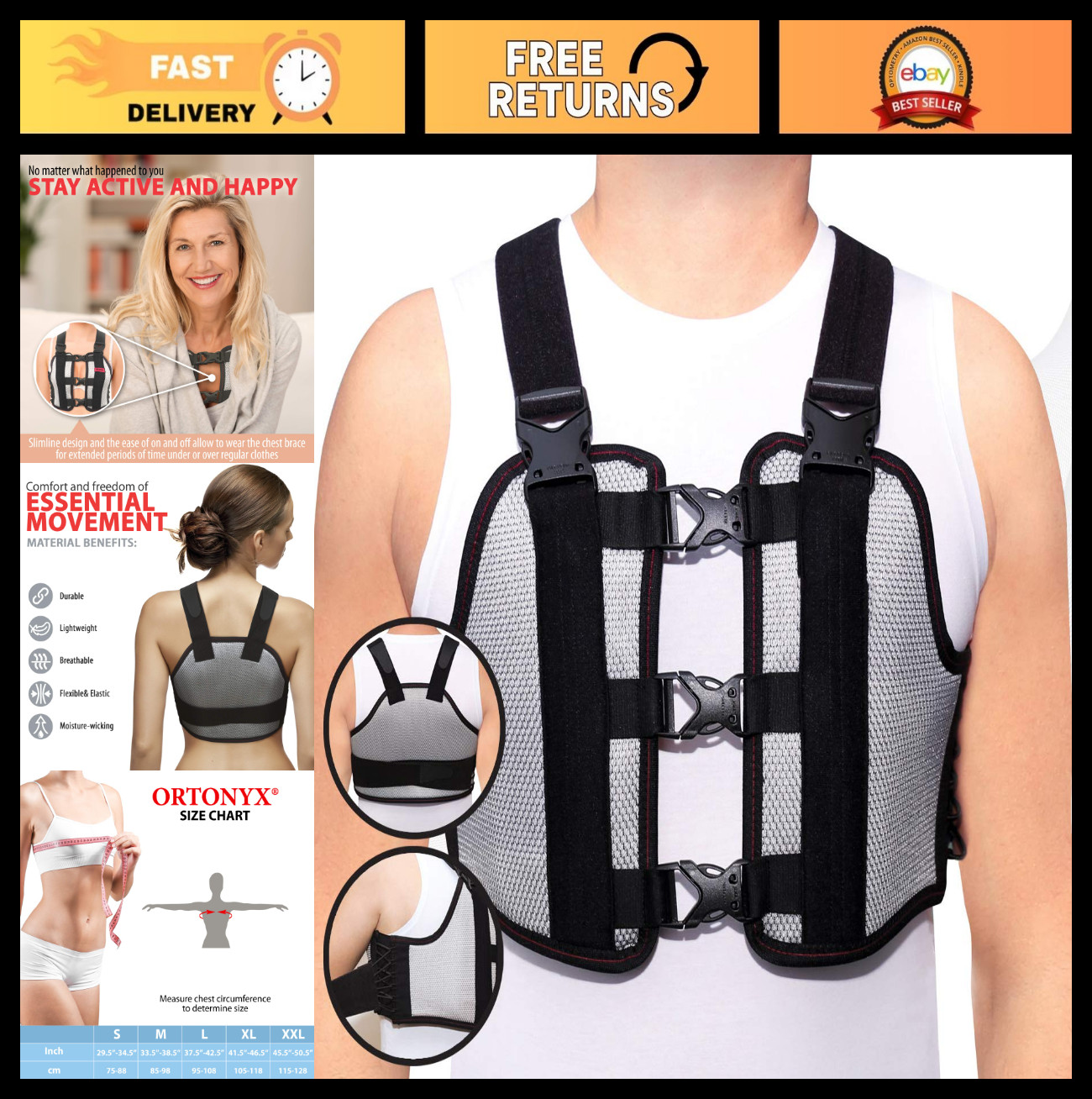 Sternum & Thorax Support Chest Brace for Post-Surgery Recovery, Fracture Rehab