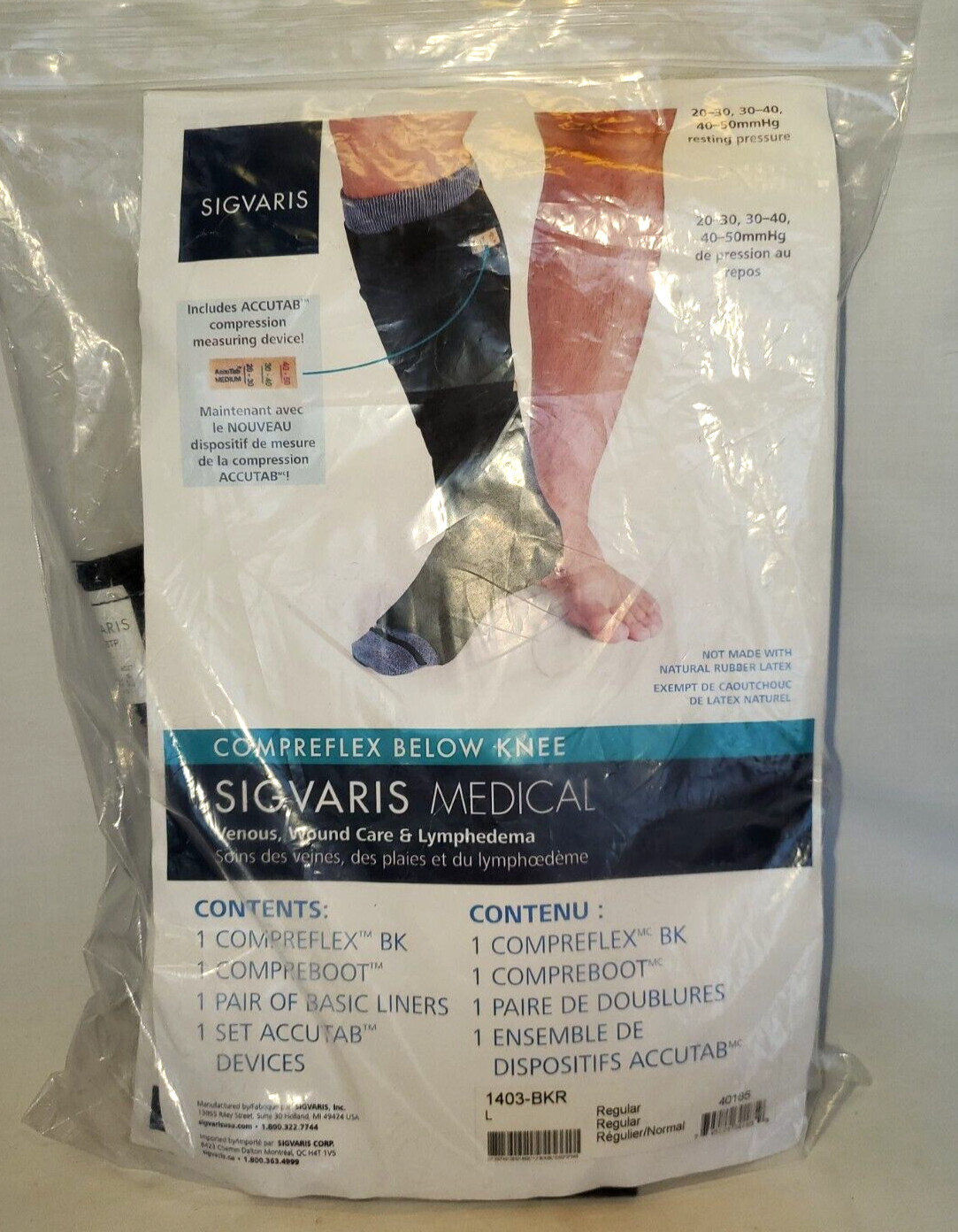 Sigvaris Compreflex Below Knee w/Boot 20-50 mmHg Black Regular 1403-BKR + Liners