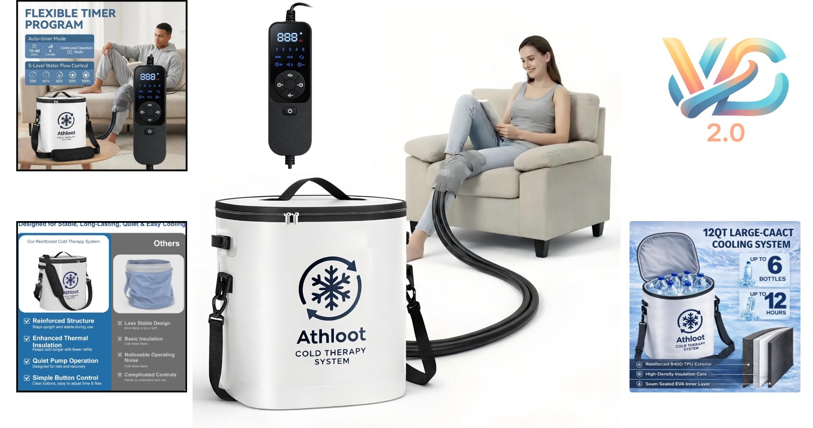 Ice Machine for Knee Surgery Cold Therapy with Auto Timer & Leak-Proof Bucket