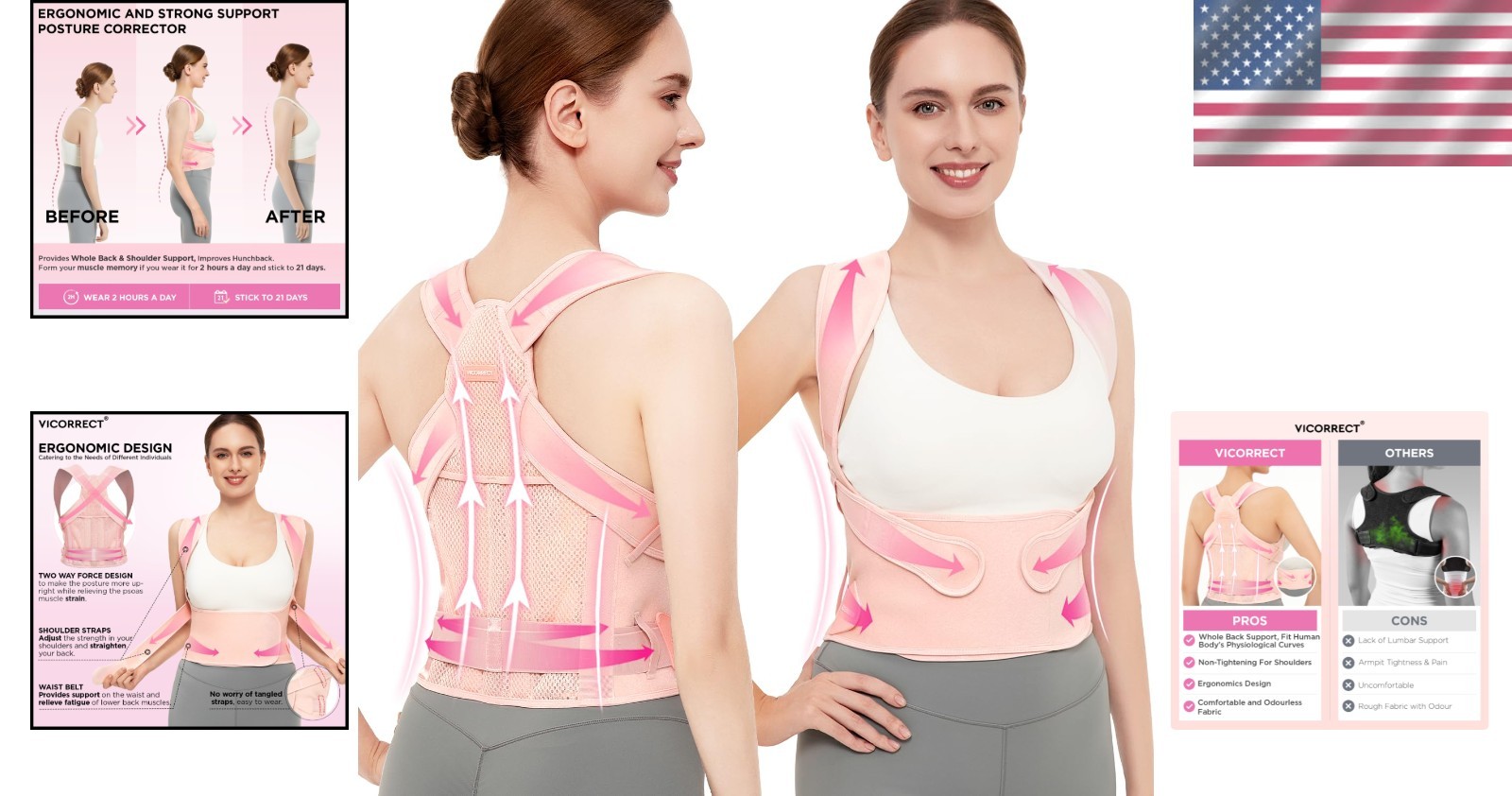 Gentle Posture Corrector with Adjustable Fit – Suitable for Teens & Adults, Pink