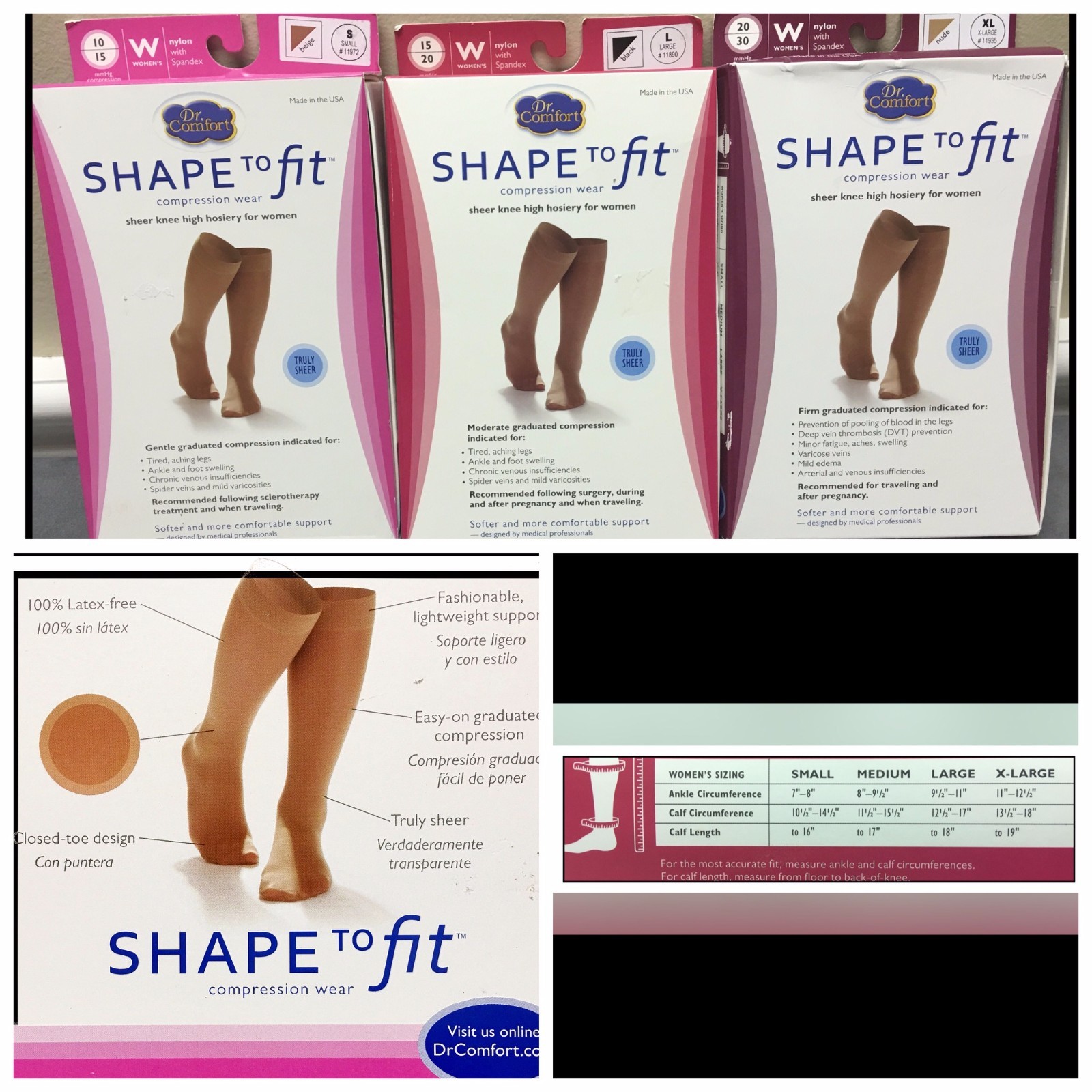 Shape to Fit Graduated Compression Truly Sheer Knee High 10 15 20 mmHg SIZES