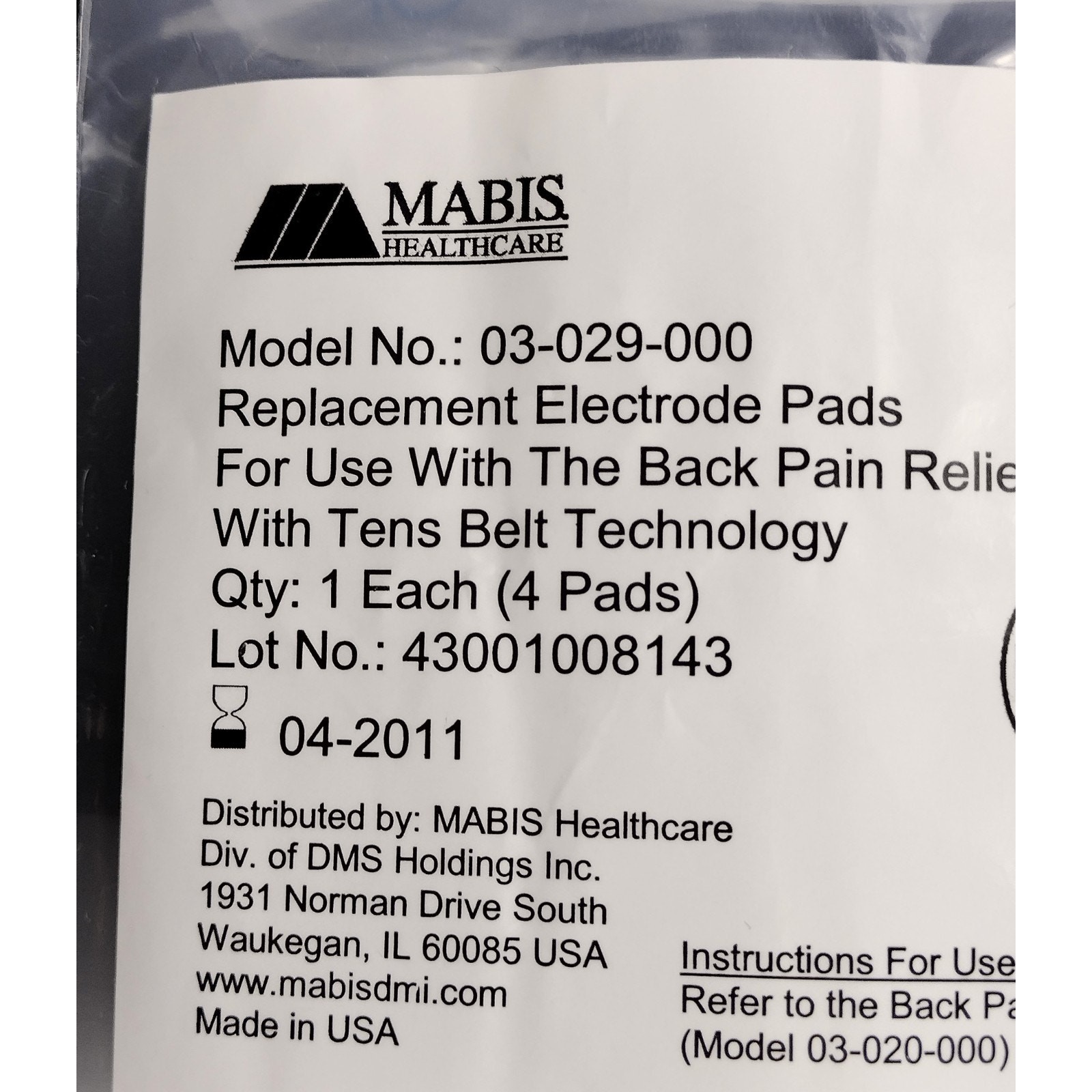 Mabis Back Pain Relief System W/Tens Belt Technology -Get Relief! Excellent POC!