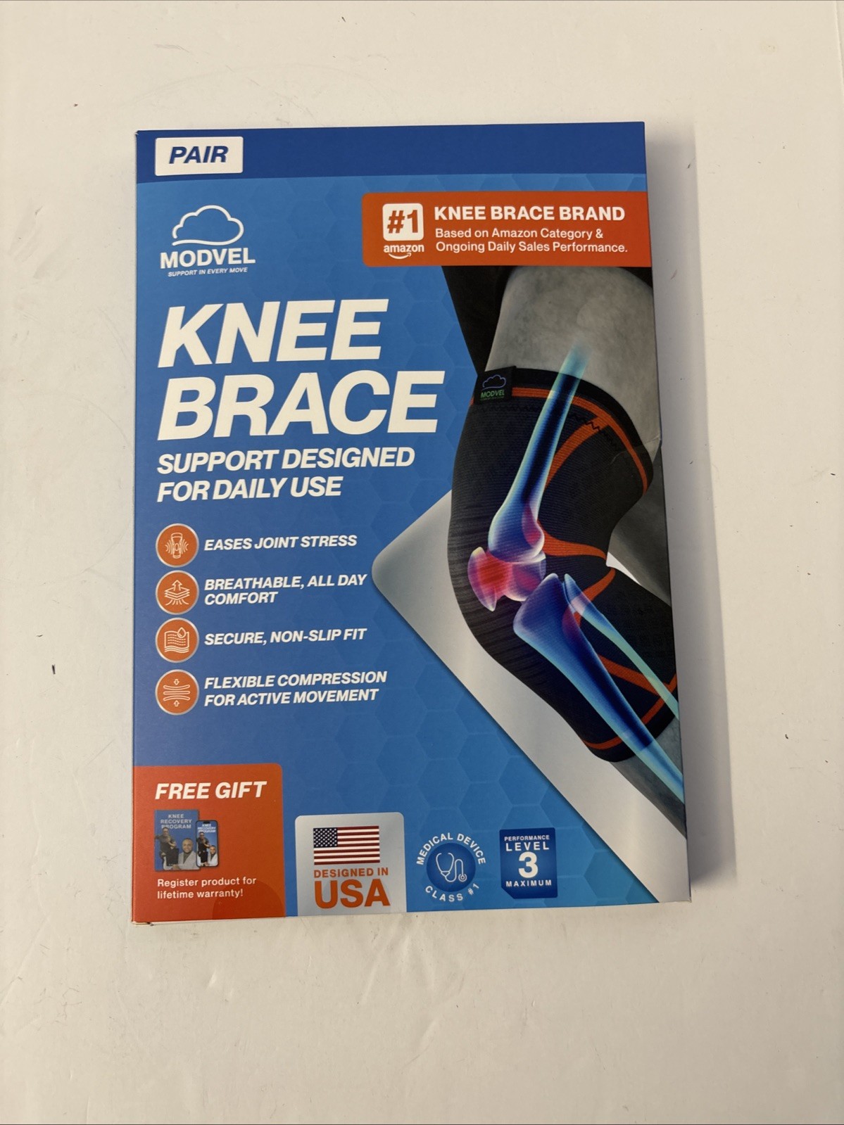 Modvel Knee Brace Compression Sleeve for Sports Running Pain Relief (Single)