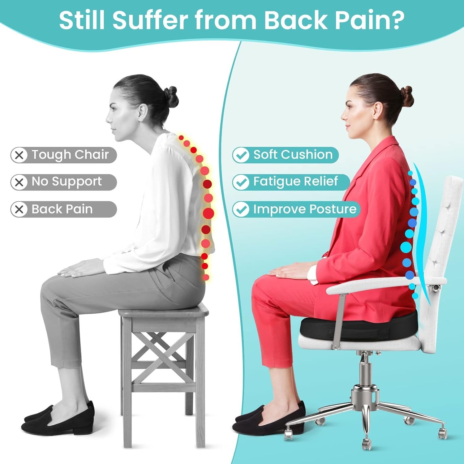 Gel Memory Foam Seat Cushion Cooling U-Shaped Office Chair Pad Black