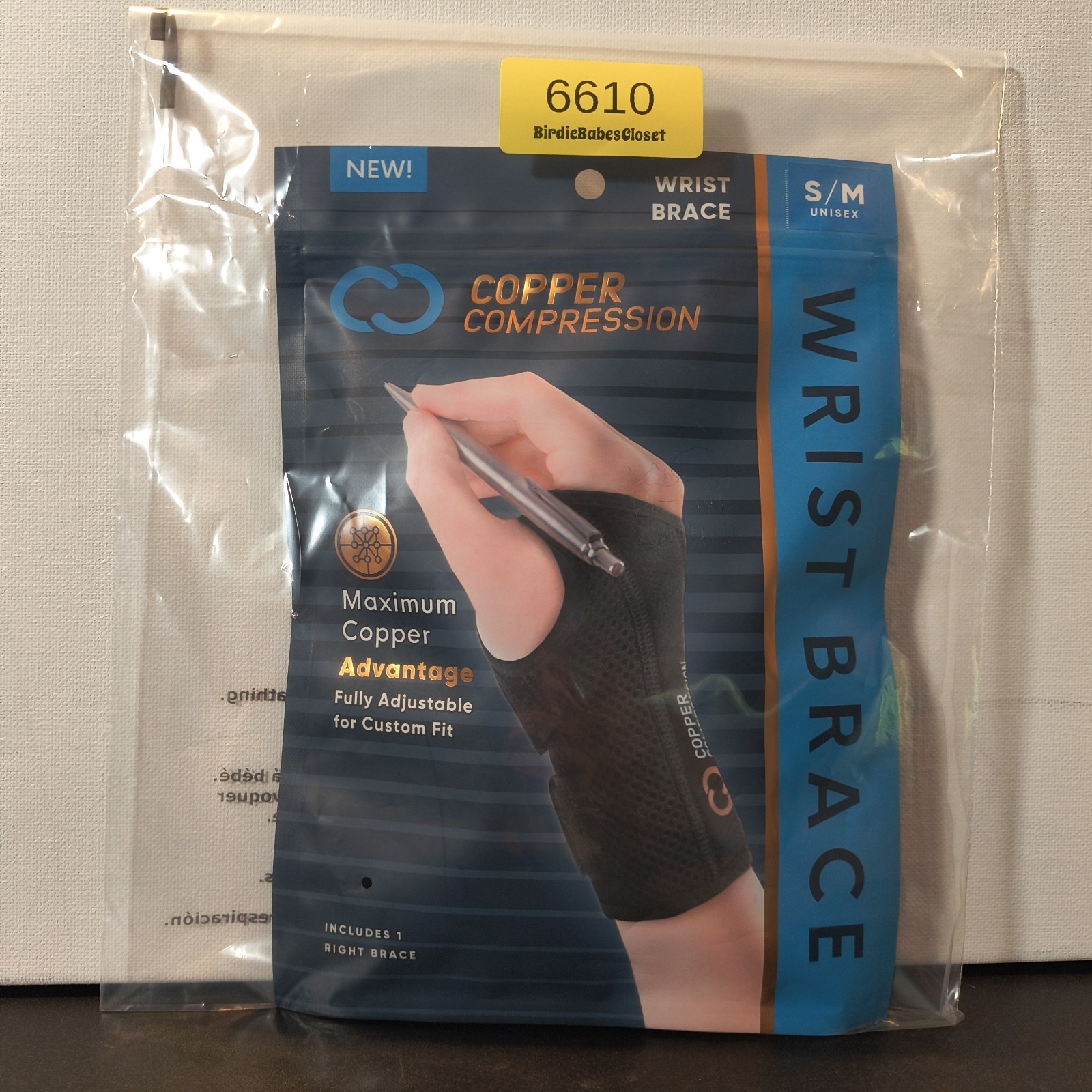 NWT Copper Advantage Max Compression Adult Adjustable RIGHT Wrist Brace S/M