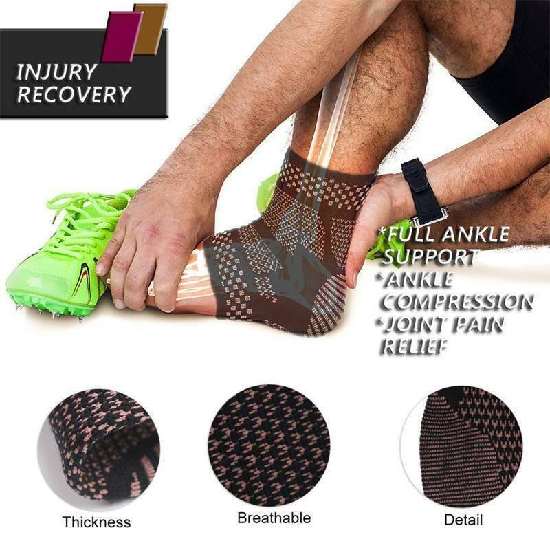 Sports Copper Ankle Brace Support Compression Sleeve Joint Fasciitis Pain Relief