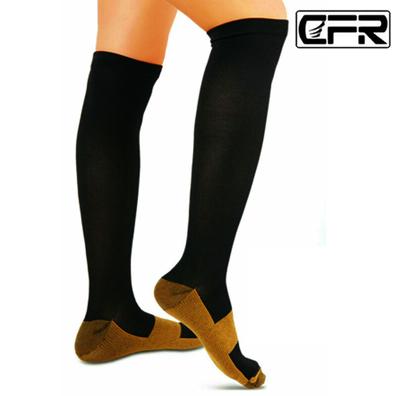Pair Open Toe Zipper Compression Socks Calf Knee High Graduated Support Stock