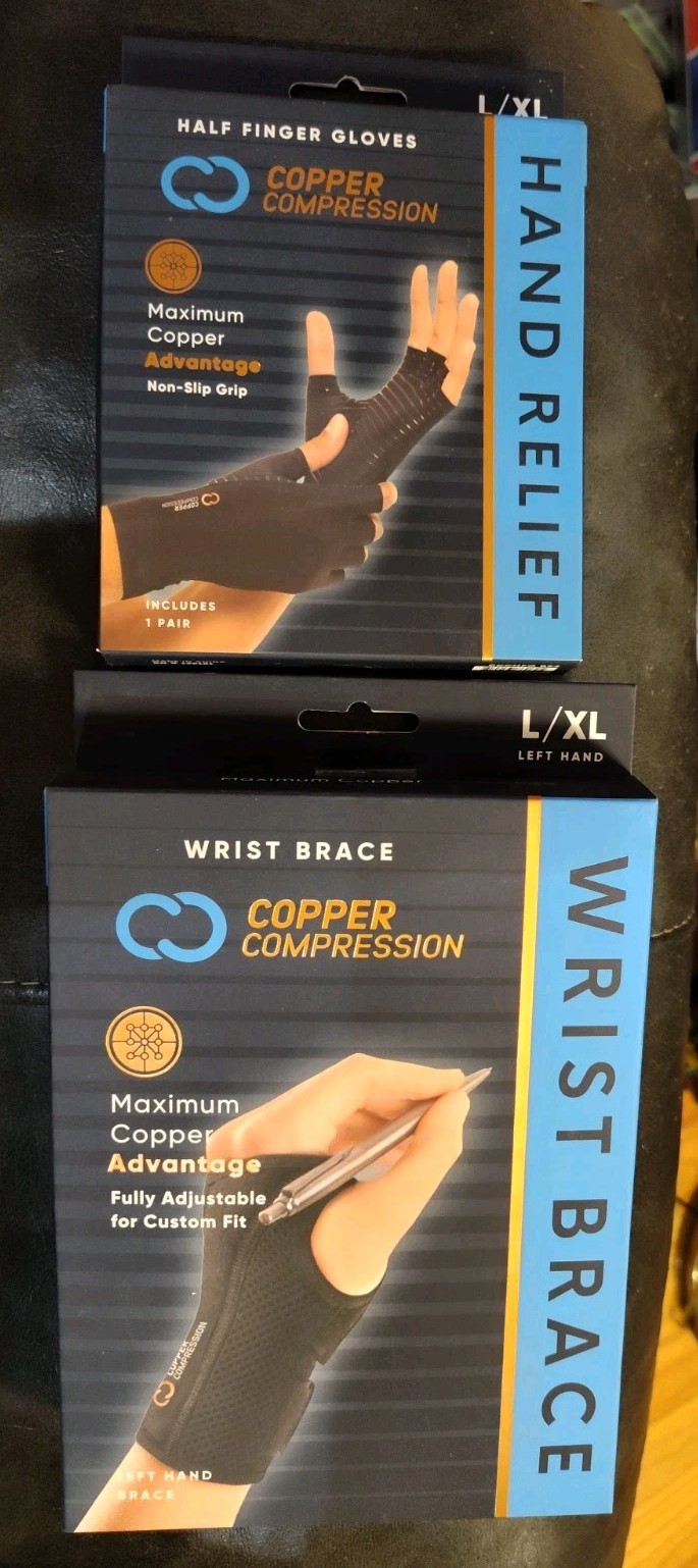 NEW Copper Compression Copper Infused L/XL Left Hand Wrist Brace + Pair Gloves 2