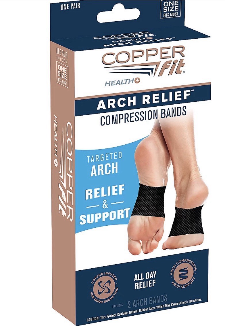 Copper Fit Arch Relief Compression Bands Black Copper Infused Arch Support-1 set