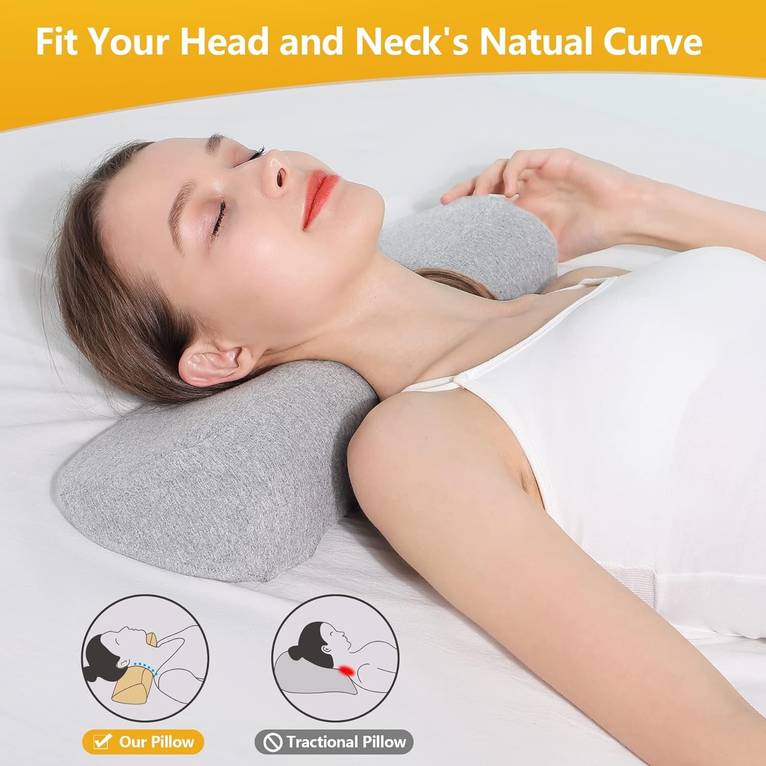 High-Density Memory Foam Cervical Neck Pillow for Pain Relief – Light Grey