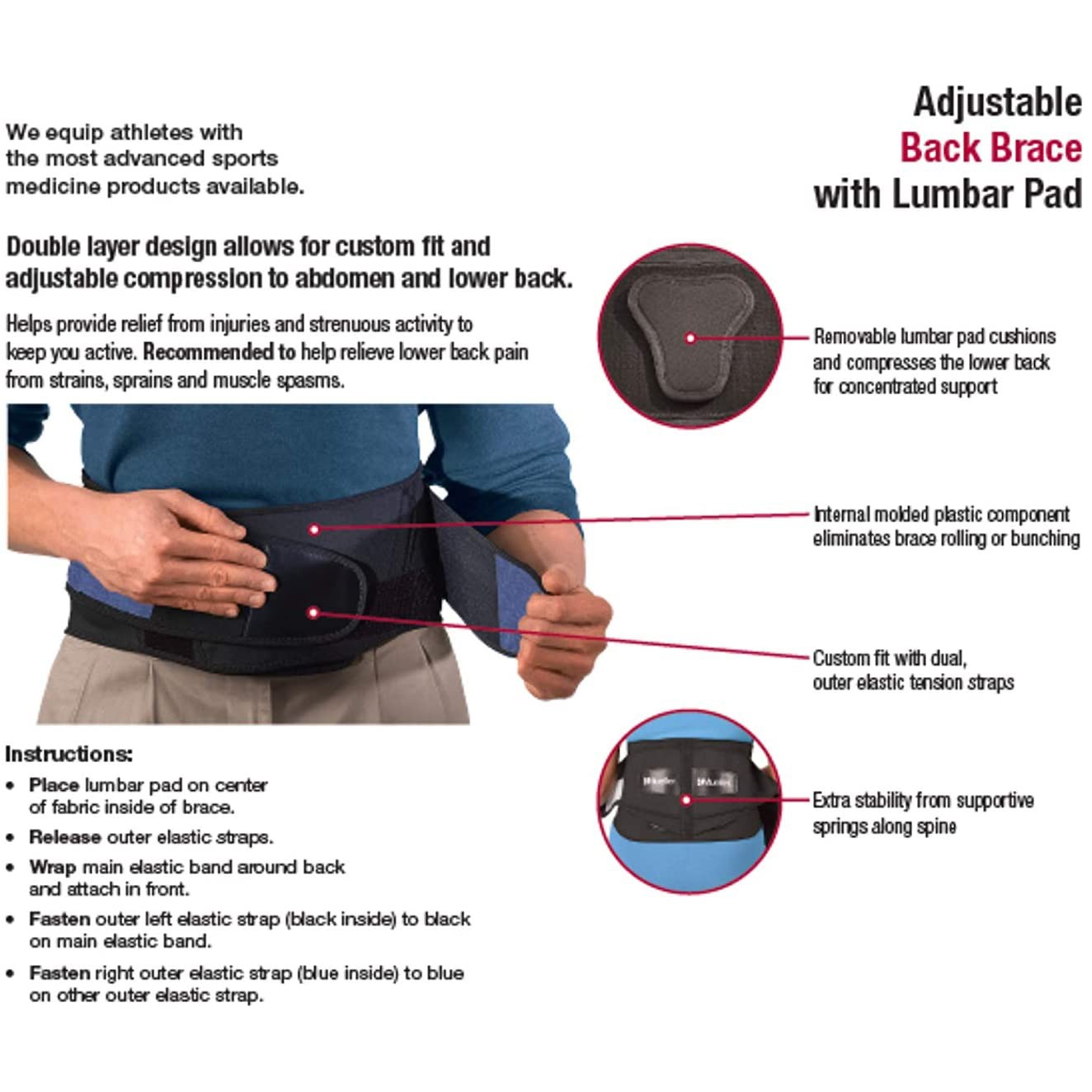 Mueller Lumbar Back Brace with Removable Pad: Standard Size (Black)