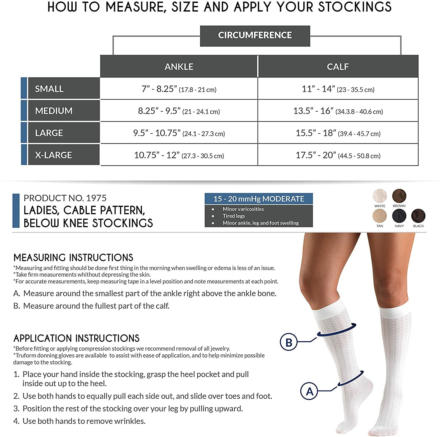 Truform Womens 1975 Compression Socks Lightweight Breathable 15-20 mmHg 2x Pairs