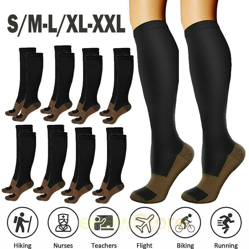 Lot Pairs Copper Compression Socks 20-30mmHg Graduated Support Mens Womens S-XXL