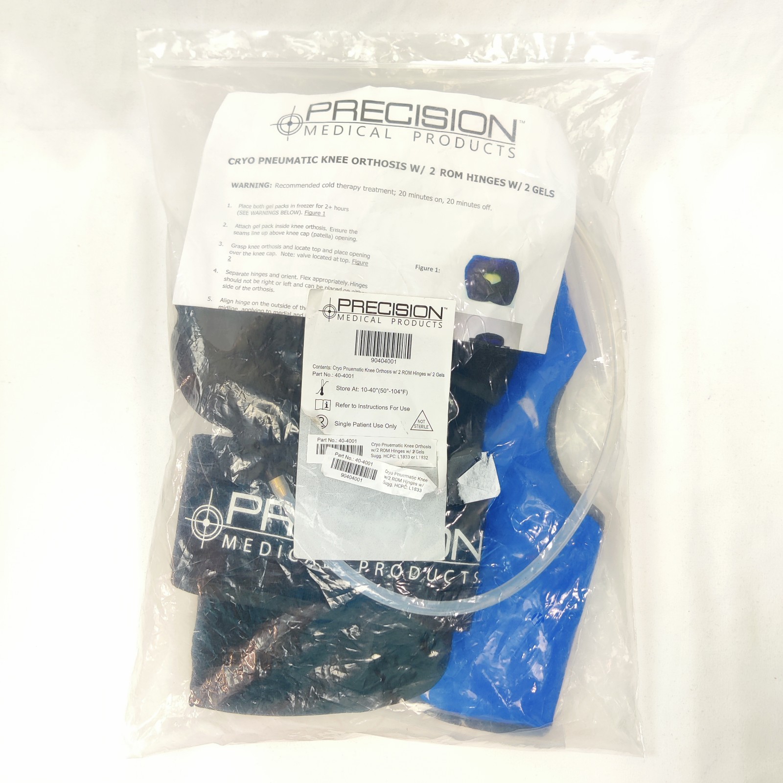 Precision Medical Cryo Therapy Pneumatic Knee Orthosis 2 ROM Hinges 2 Gel Pads