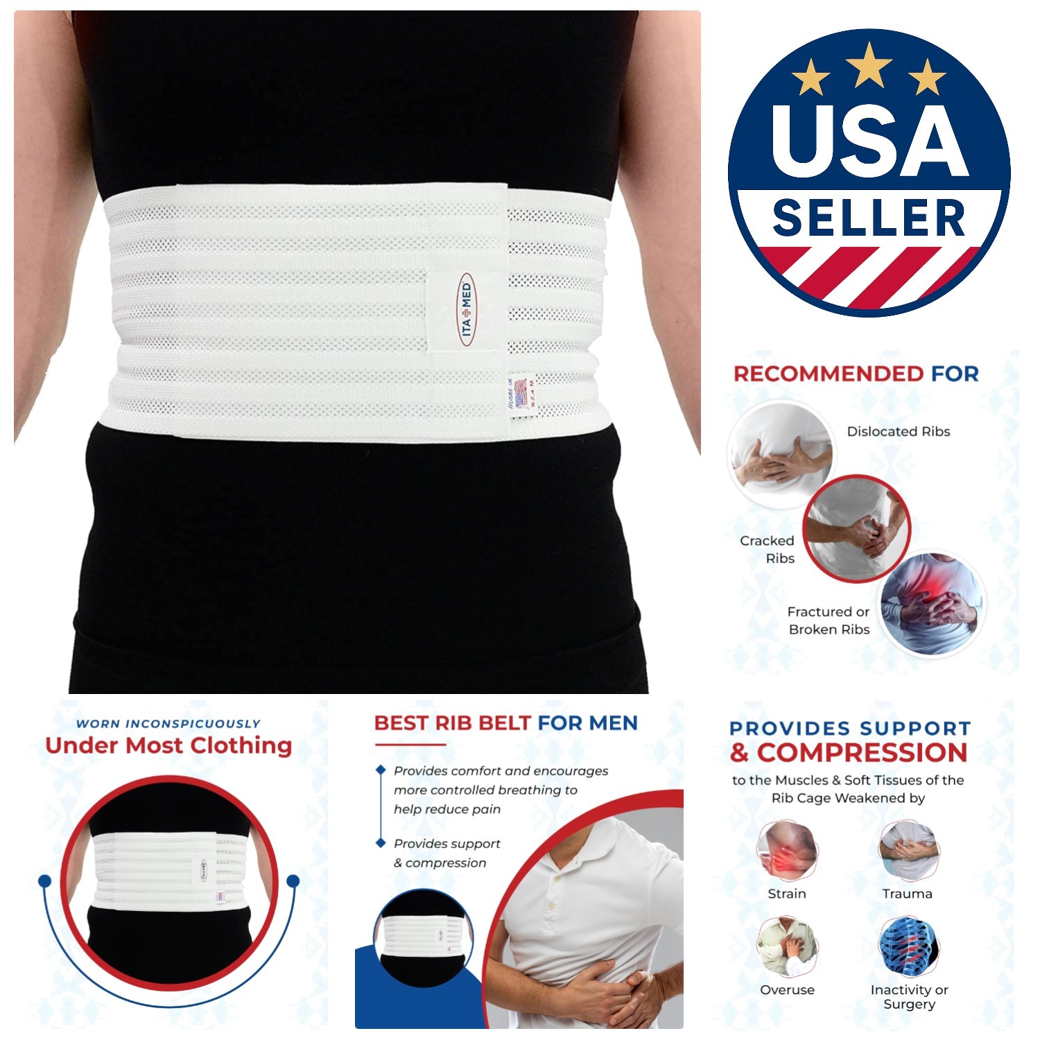 Elastic Rib Brace for Men – Non-Slip Compression Support for Rib Injuries, Small