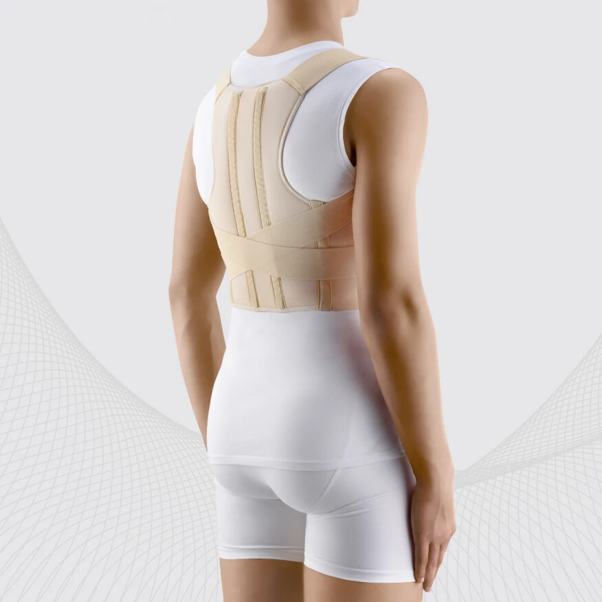 Medical elastic posture corrector for the thoracic spine, with metal inserts