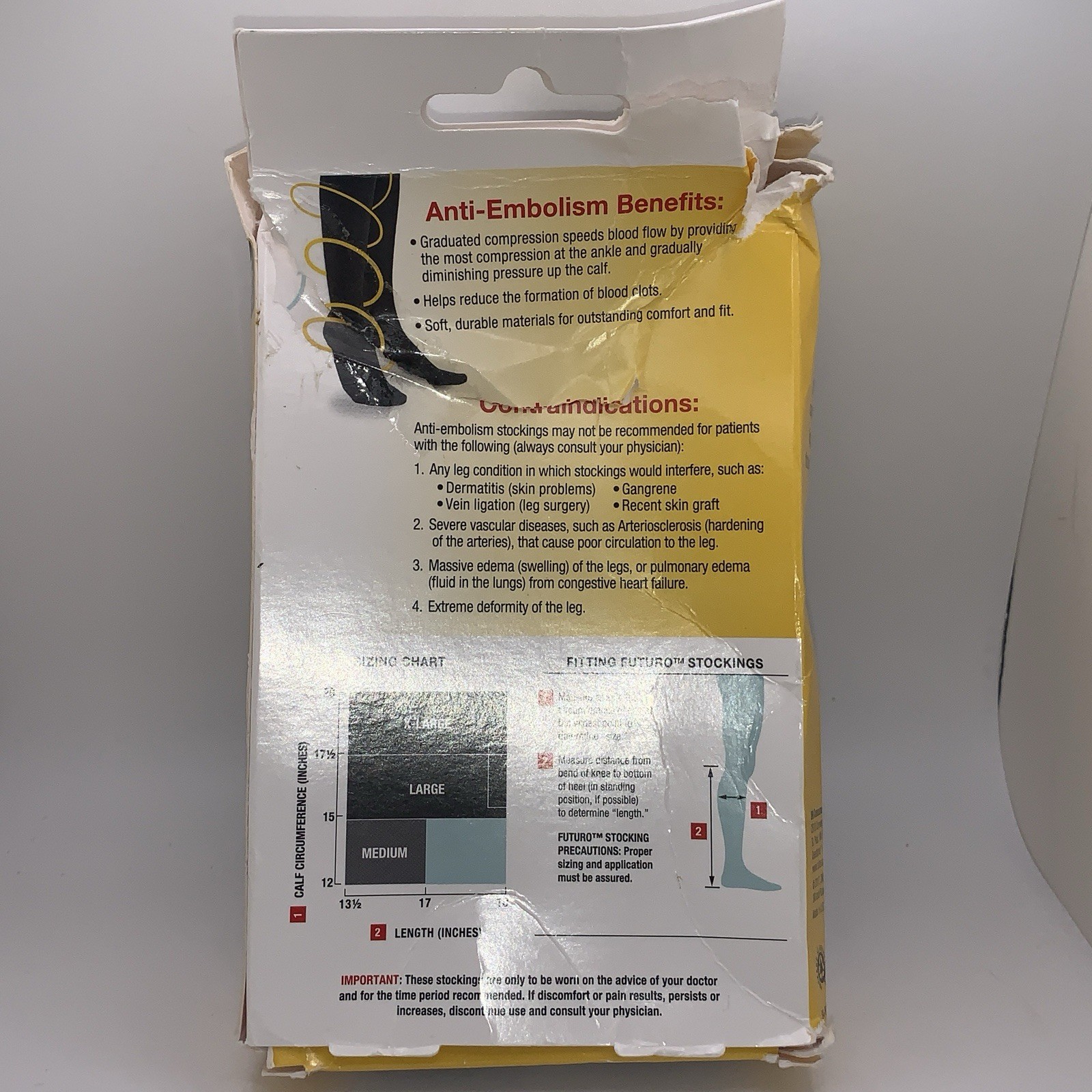 Futuro Anti-Embolism Knee Length Compression Stockings White XL *READ MORE*