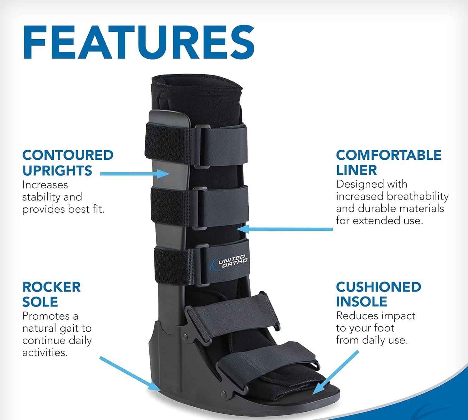 United Ortho USA 14007 Cam Walker Foot Leg Fracture Boot Black Large