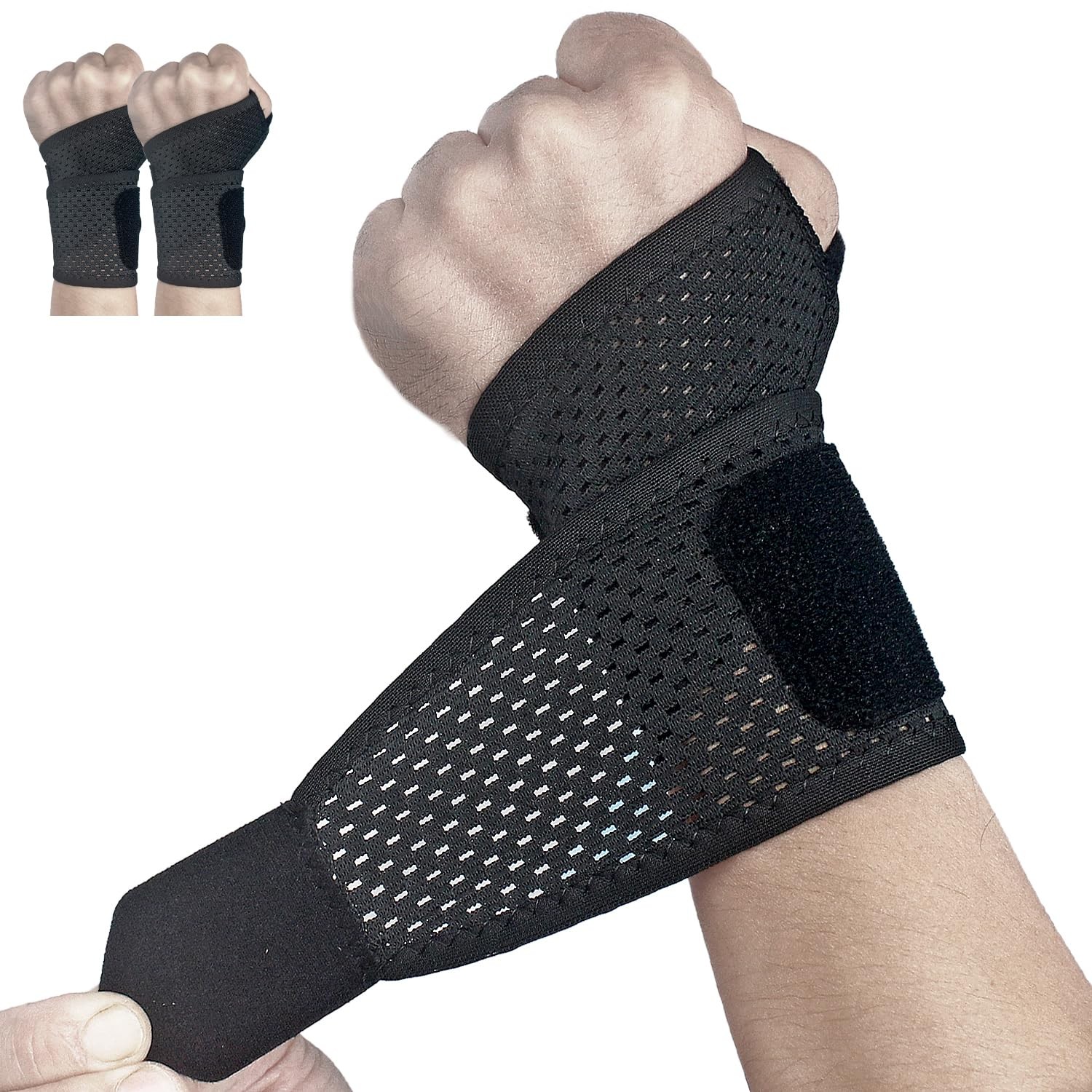 2 Pack Ultra-Thin Mesh Wrist Brace – Breathable Adjustable (one size), Black