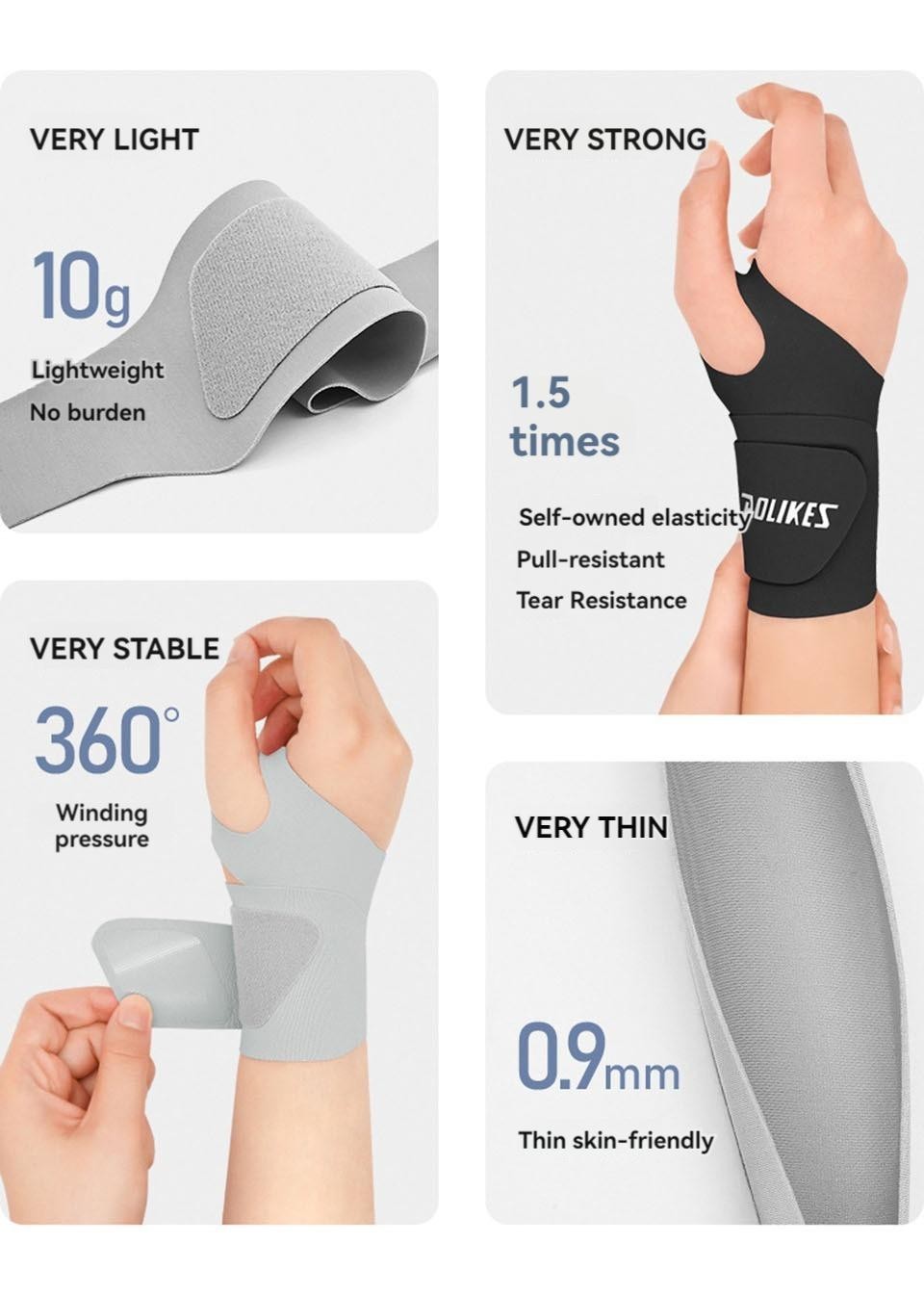 Aolikes Ultra Thin and Soft Wrist Brace Wrist Wraps for Men and Women, Adjustabl