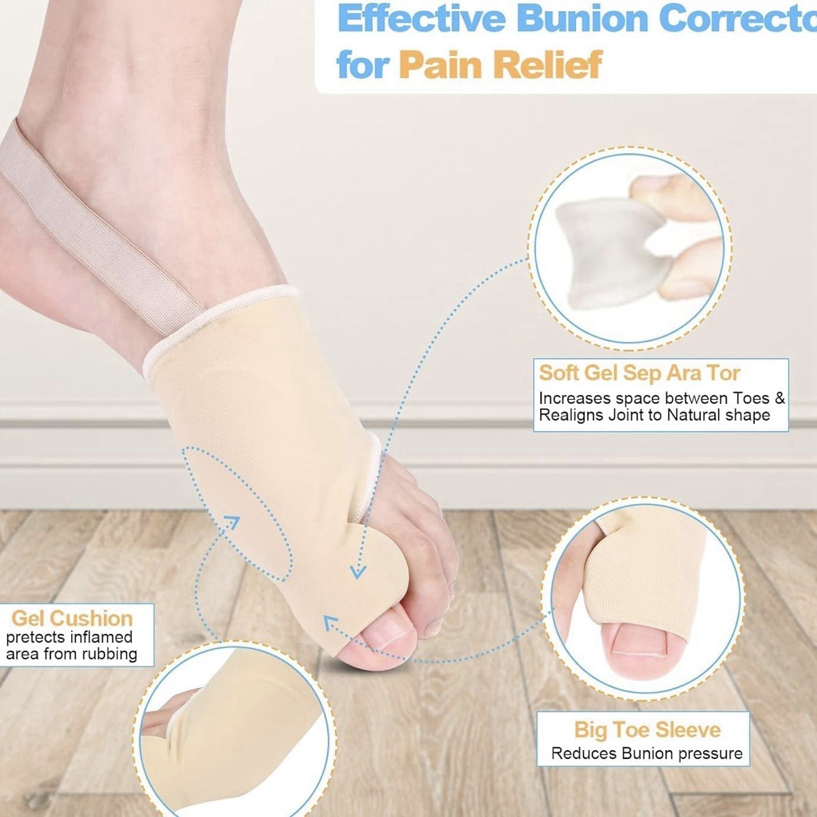 4 Pcs Bunion Corrector & Adjustable Toe Spacer with Heel Side Straps – Men/Women