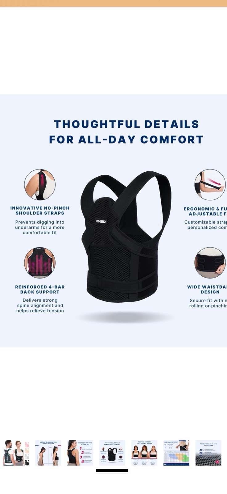 **Fit Geno Back Brace Posture Corrector – Adjustable Full Back Support for Men &