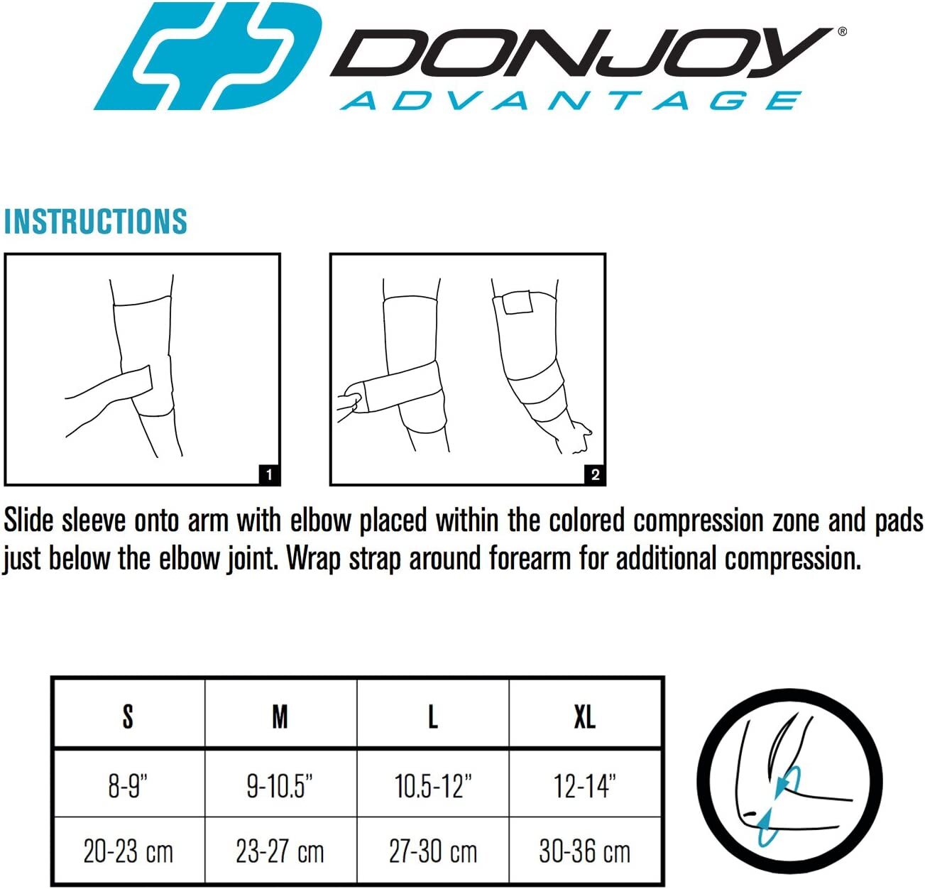DonJoy Advantage Deluxe Elastic Elbow, Black, Small 8″, 9″ for Sprains, Strains,