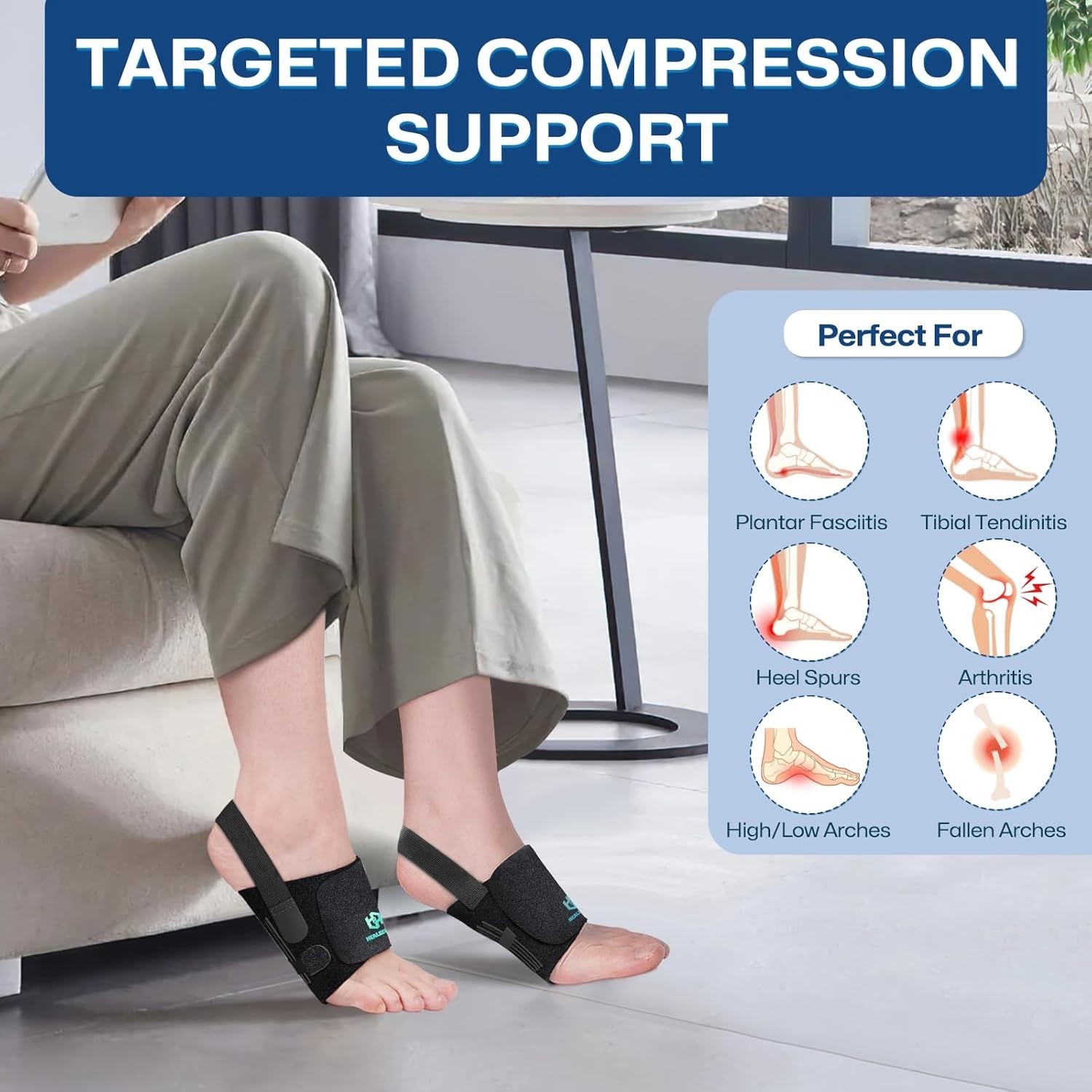 Arch Support Braces for Plantar Fasciitis Relief, Adjustable Compression Band…