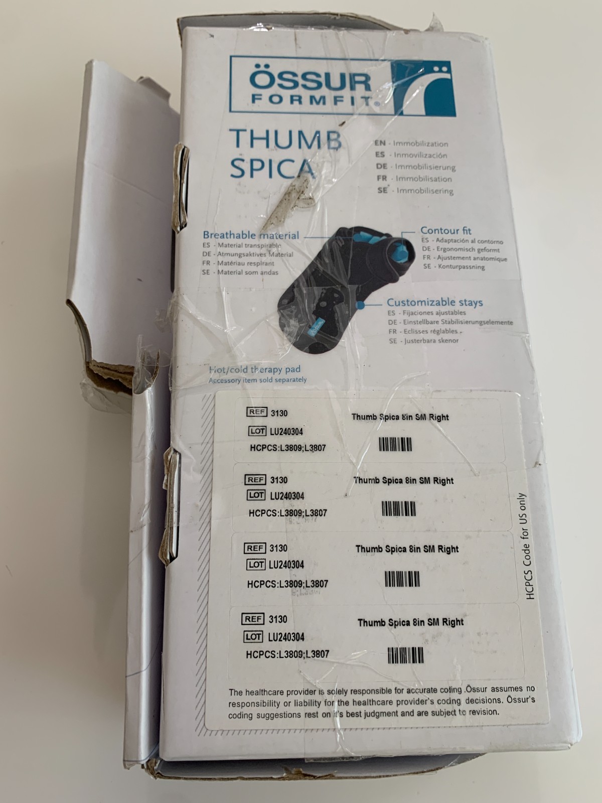 Ossur Formfit Thumb Spica Splint Right SM 3130