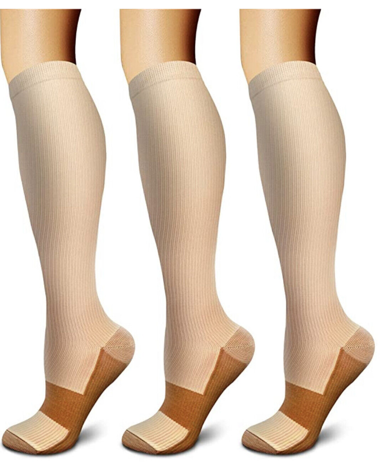 3 Pair Copper Compression Socks Ultra-Fit Over The Calf Regulation Support Socks