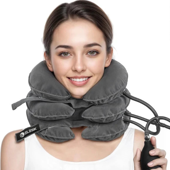 Adjustable Inflatable Neck Stretcher Pillow for Relaxation with Hand Pump