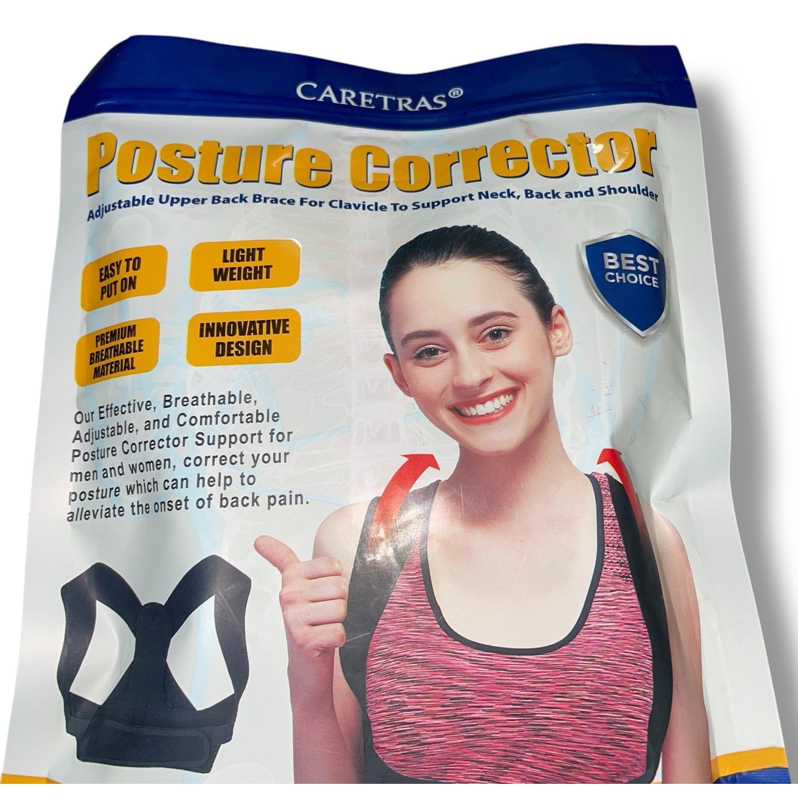 Caretras Posture Corrector Medium Adjust Back Shoulder Brace Pain Relief Black