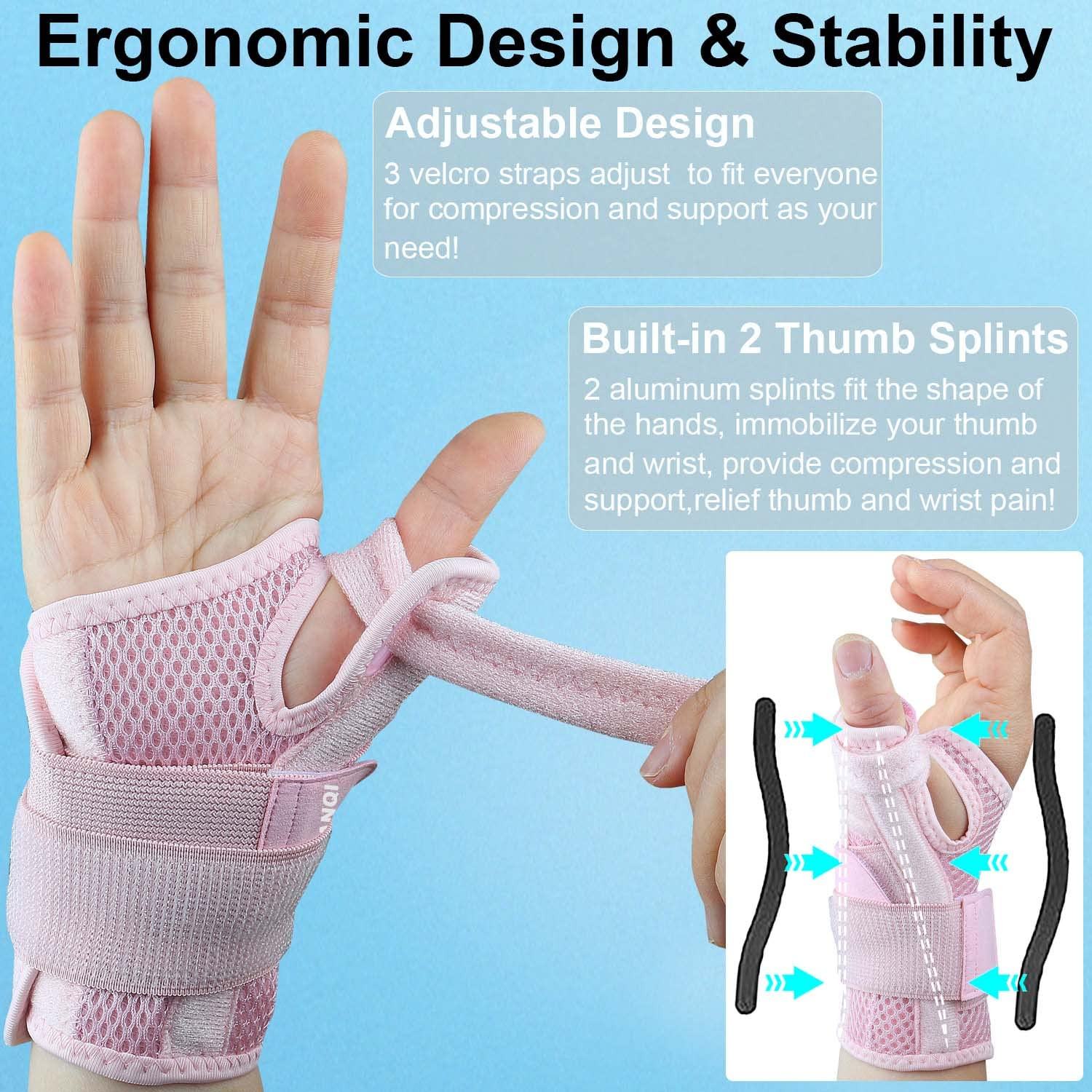 Trigger Thumb Splint for Left Right Hand,Thumb Spica Support Brace Wrist Stab…