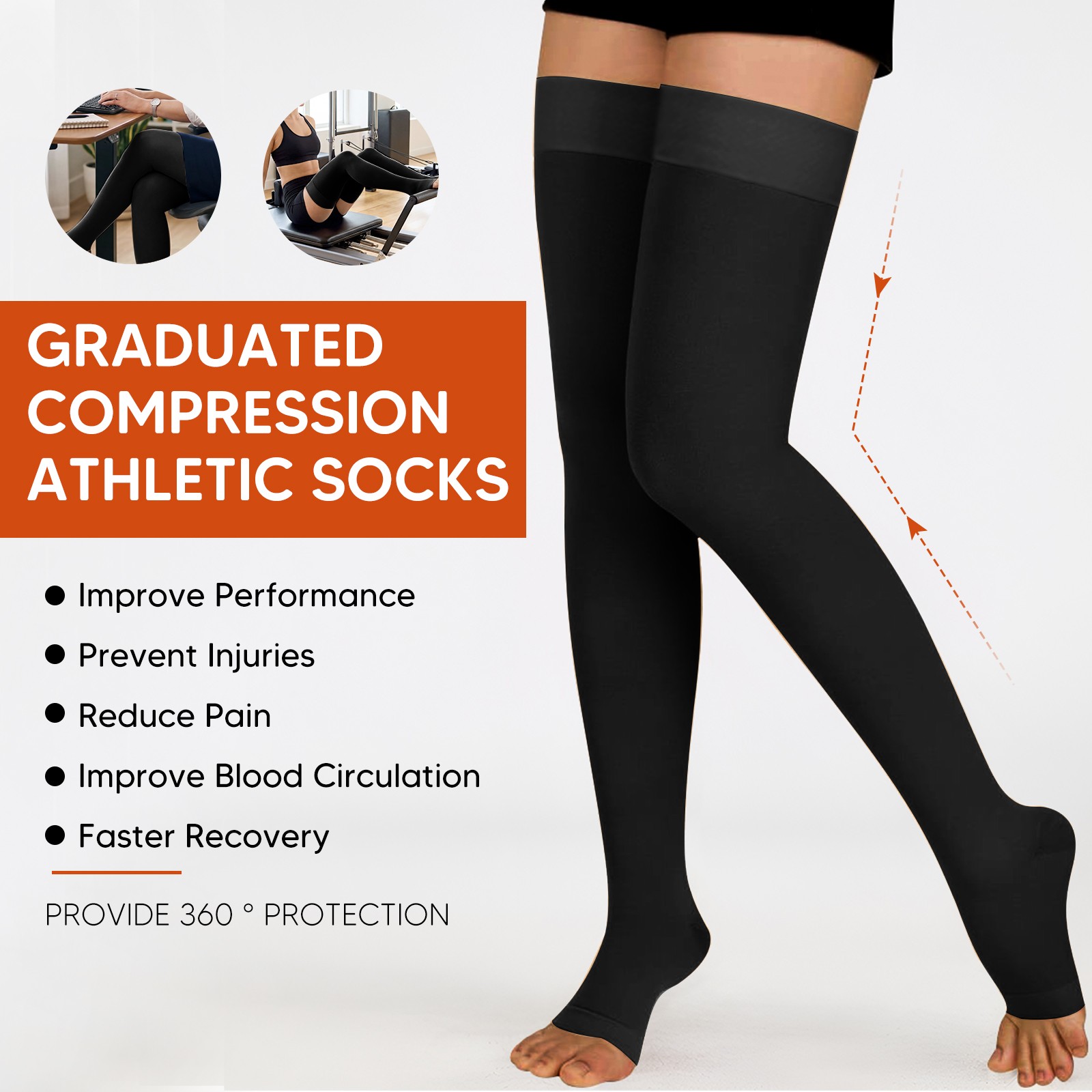  6 Pairs Compression Socks – Knee High Support for Running & Sports S-XXL
