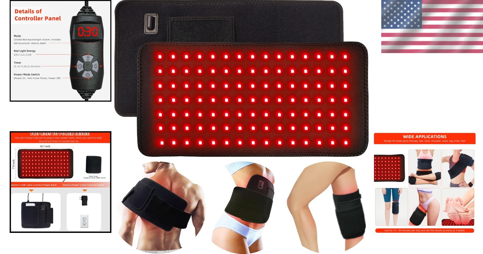 3-in-1 Red Light Therapy Wrap for Back, Knee & Shoulder – Gentle Warmth Home Use