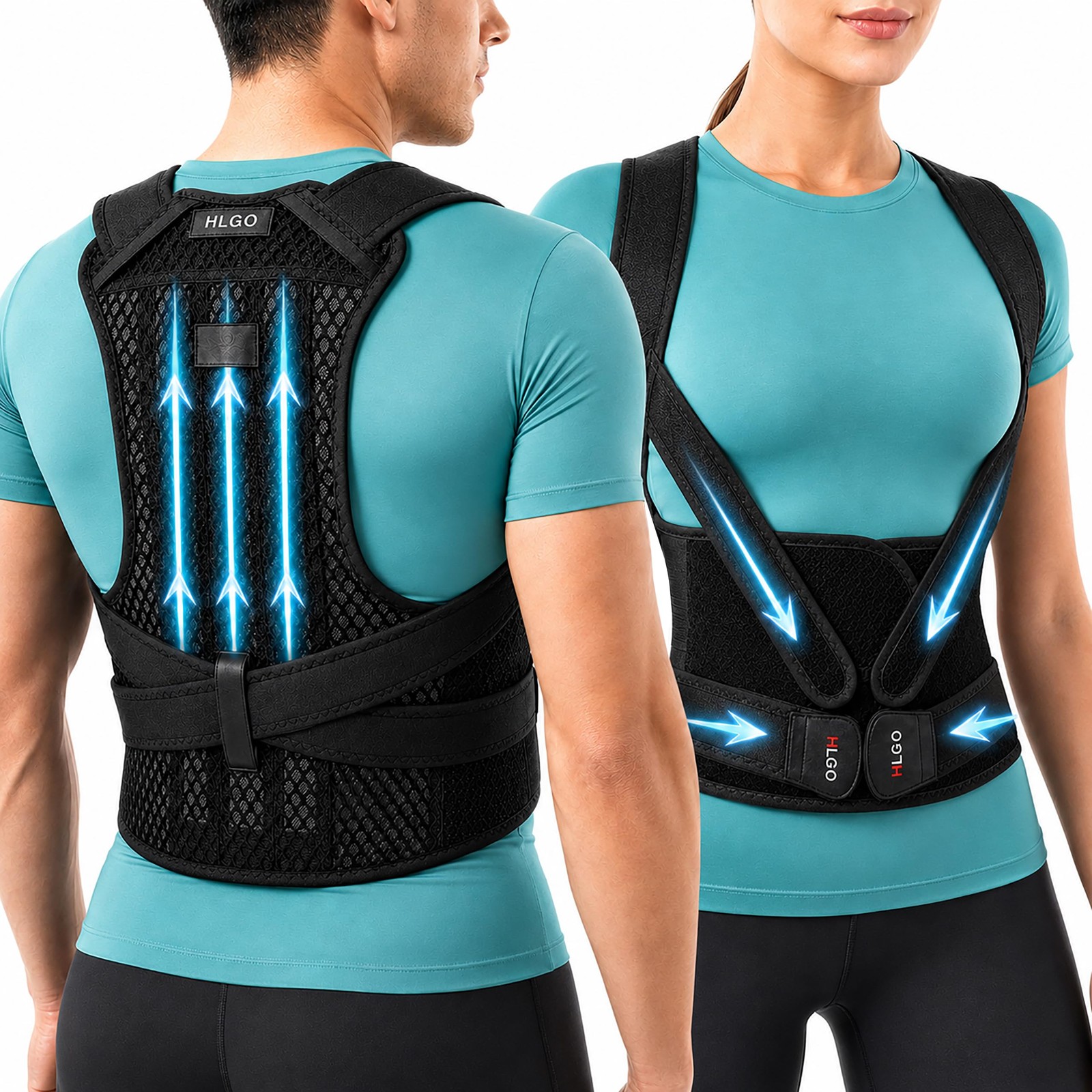 HLGO Posture Corrector for Women and Men Adjustable Back Brace L, Black