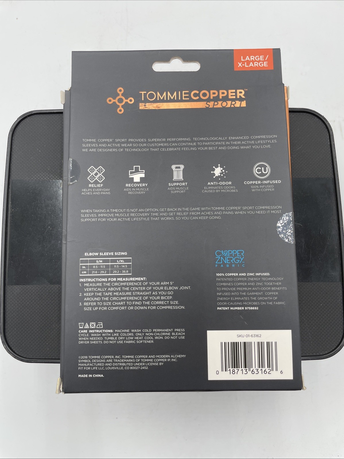 Tommie Copper Compression ELBOW SUPPORT SLEEVE Size S/M 01-63161-BLK-L-XL