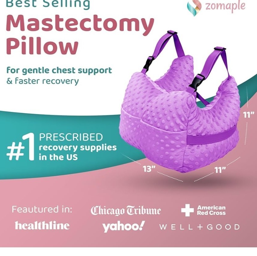New Zomaple Recovery Mastectomy Pillow + Strap, Seat Belt Cover, 2 Gel Packs