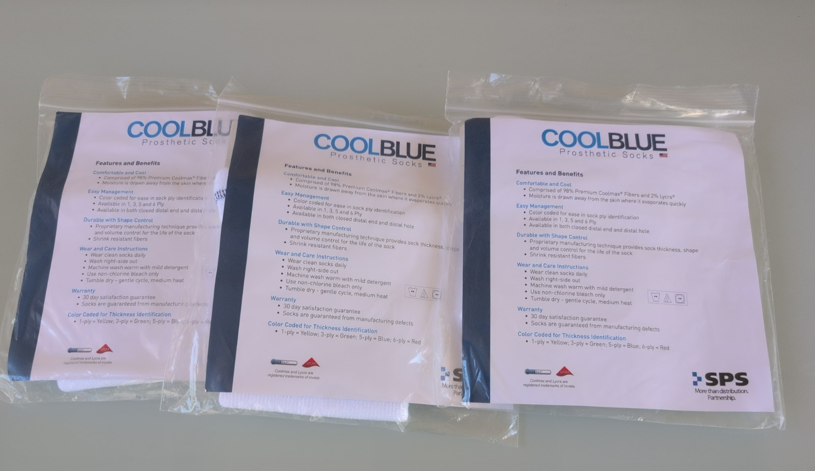 CoolBlue Prosthetic Socks 5-Ply Size 1-2 Length 10″-14″ White CB5HMSH2 Lot of 3